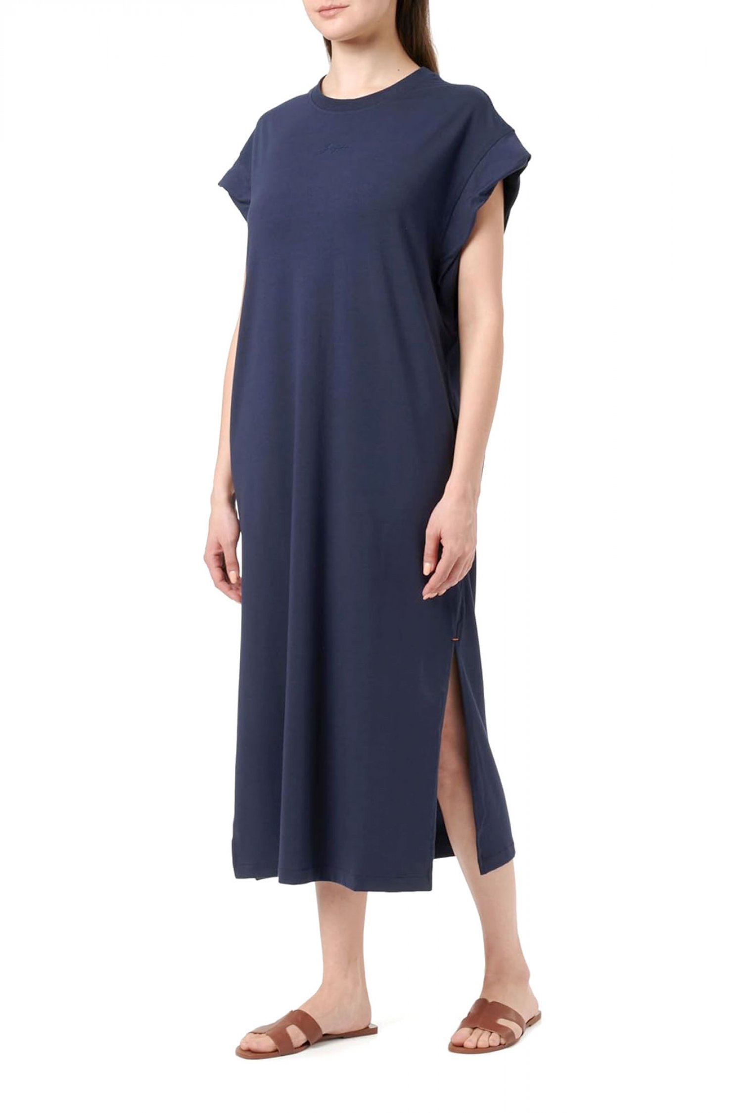 BOSS CASUAL ΦΟΡΕΜΑ MIDI C_EDRESS_5 ΑΝΟΙΓΜΑΤΑ ΚΑΤΩ LOGO ΜΠΛΕ