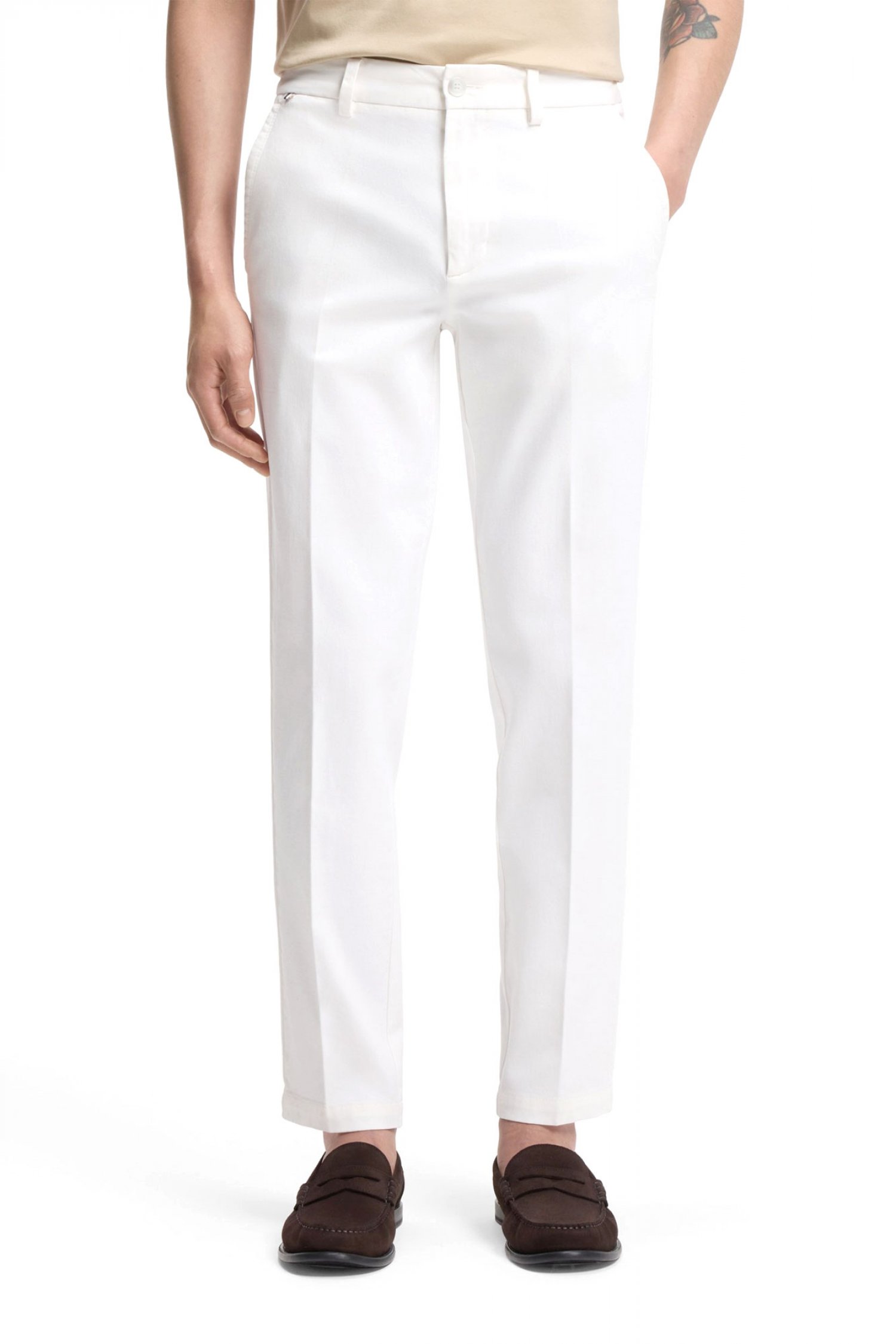 BOSS ΠΑΝΤΕΛΟΝΙ CHINO SLIM FIT HIGH MOTION H-KAITON1 ΛΕΥΚΟ