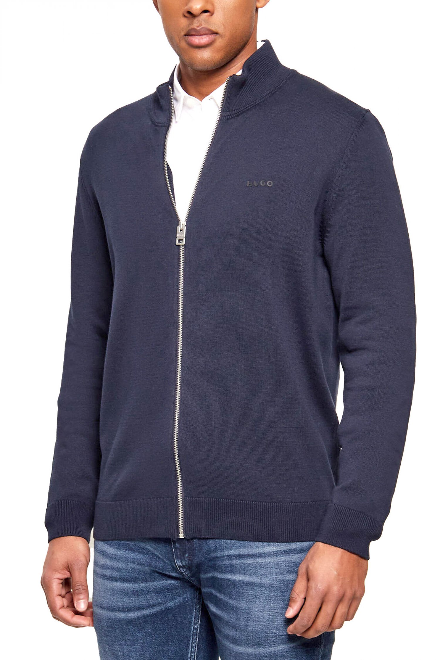 HUGO ΠΛΕΚΤΟ FULLZIP SAN JACOMO-C LOGO ΜΠΛΕ