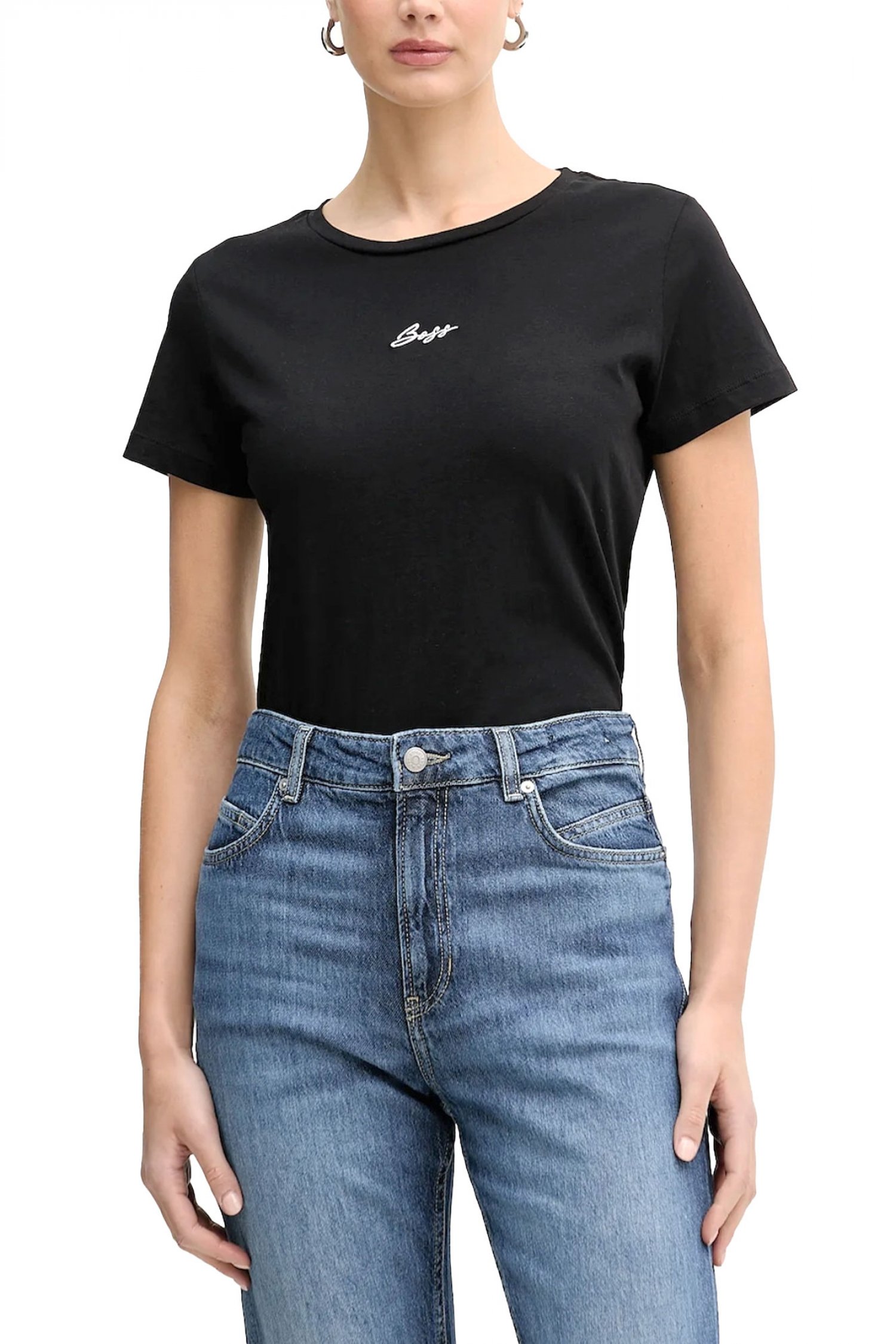 BOSS CASUAL T-SHIRT C_ELOVE_EMBRO LOGO ΜΑΥΡΟ