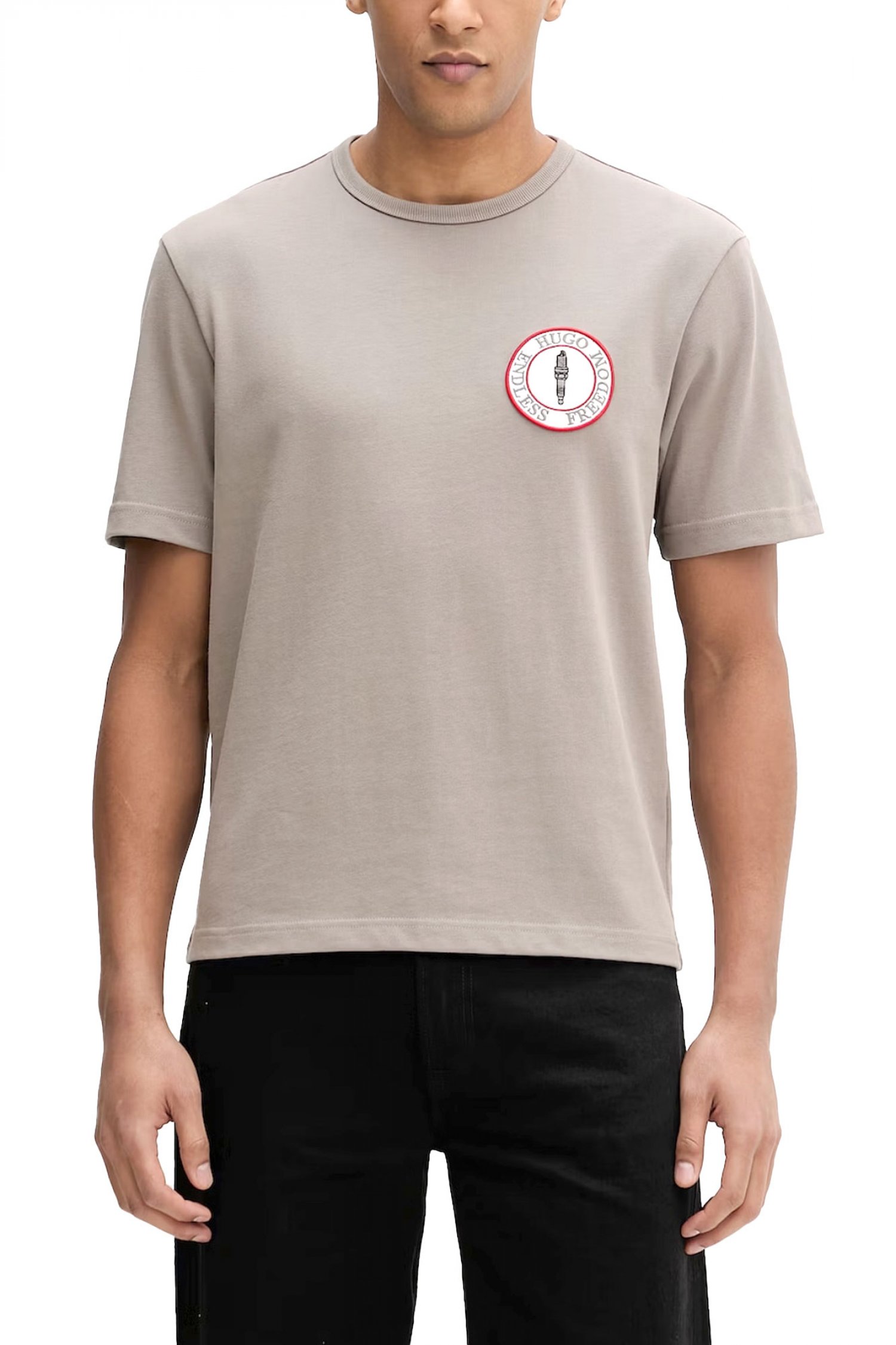 HUGO T-SHIRT DOBUL LOGO SNAKE ΓΚΡΙ-ΚΑΦΕ