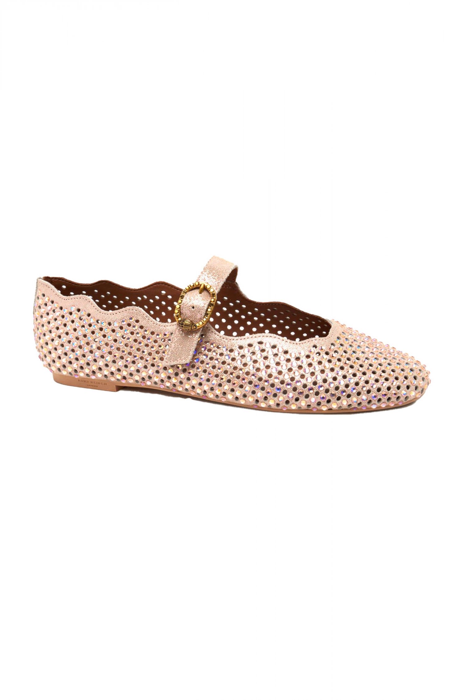KURT GEIGER ΠΑΠΟΥΤΣΙΑ MΠΑΛΑΡΙΝΕΣ WAVY MAYFAIR BALLET FLAT ΣΤΡΑΣ LOGO METAΛΛΙΚΟ ΡΟΖ