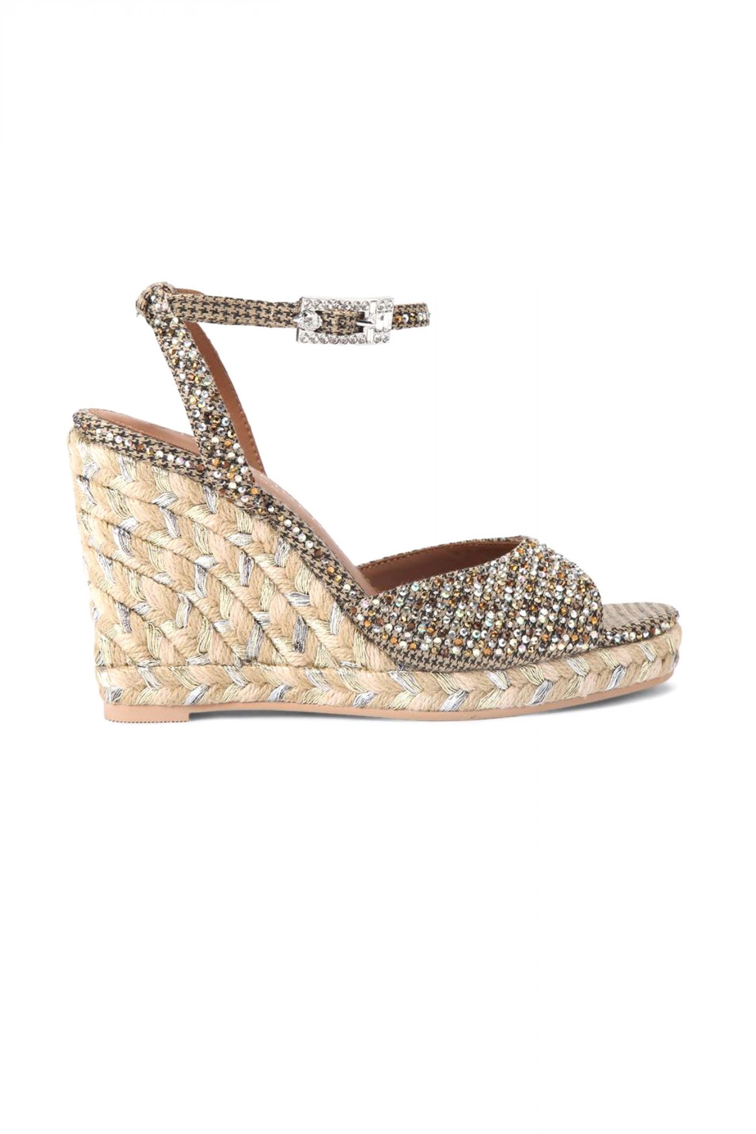 KURT GEIGER ΠΑΠΟΥΤΣΙΑ ΠΛΑΤΦΟΡΜΕΣ ESPADRILLE WEDGE ΣΤΡΑΣ LOGO ΜΠΕΖ/ΧΡΥΣΟ