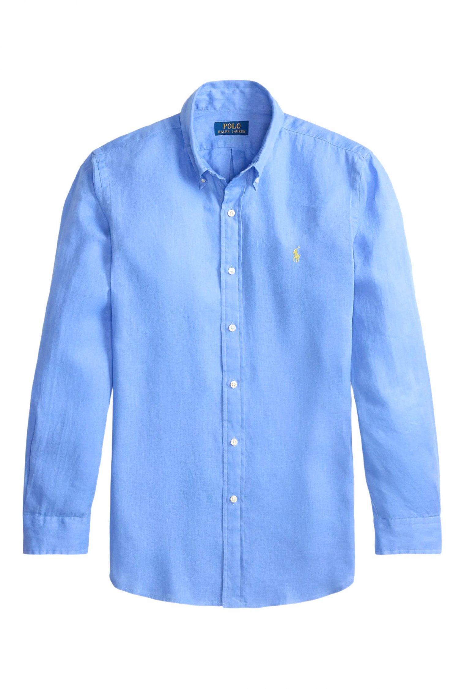 RALPH LAUREN ΠΟΥΚΑΜΙΣΟ ΛΙΝΟ BUTTON DOWN CUSTOM FIT LOGO ΡΟΥΑ ΜΠΛΕ