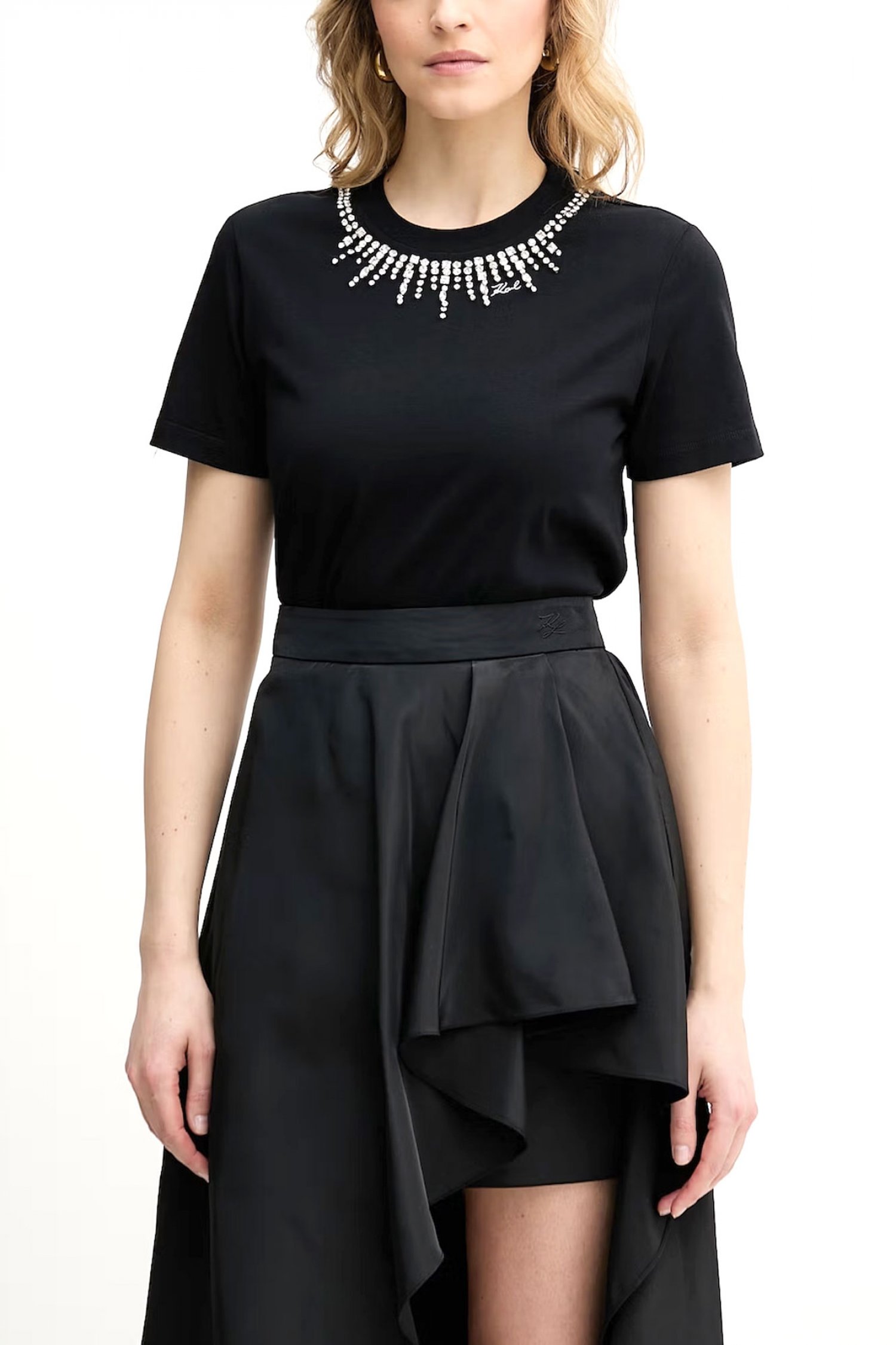 KARL LAGERFELD T-SHIRT EMBELLISHMENT RELAXED FIT ΜΑΥΡΟ