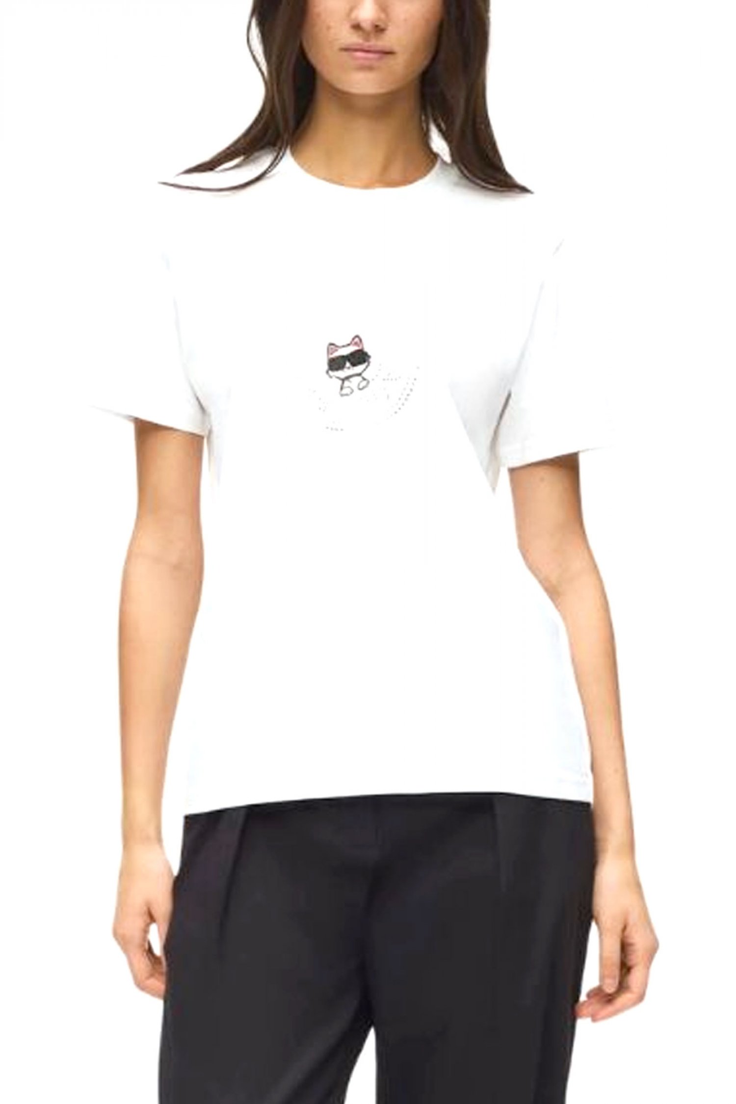 KARL LAGERFELD T-SHIRT IKON RS CIRCLE REGULAR FIT LOGO ΣΤΡΑΣ ΛΕΥΚΟ