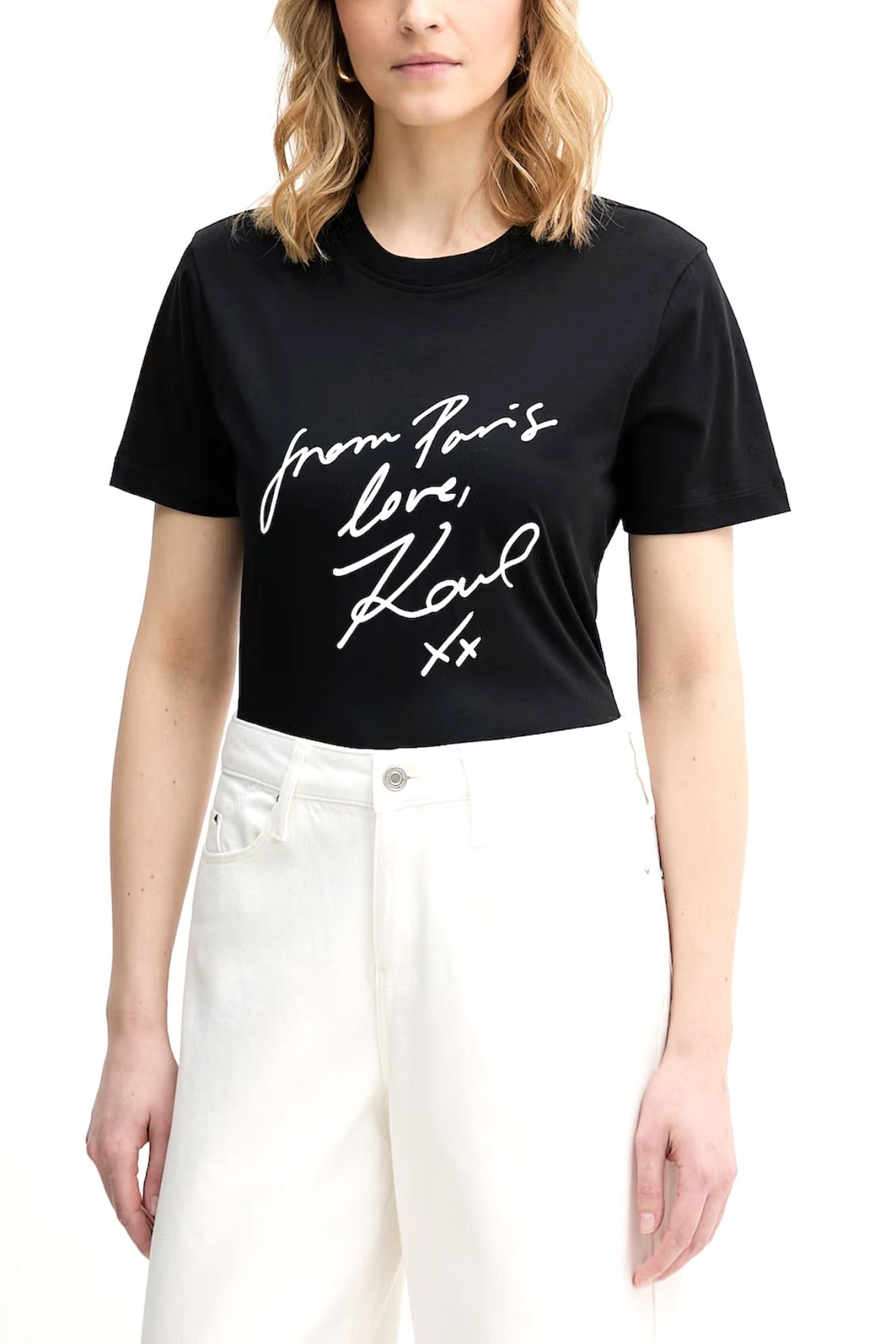 KARL LAGERFELD T-SHIRT WITH LOVE REGULAR FIT LOGO ΜΑΥΡΟ