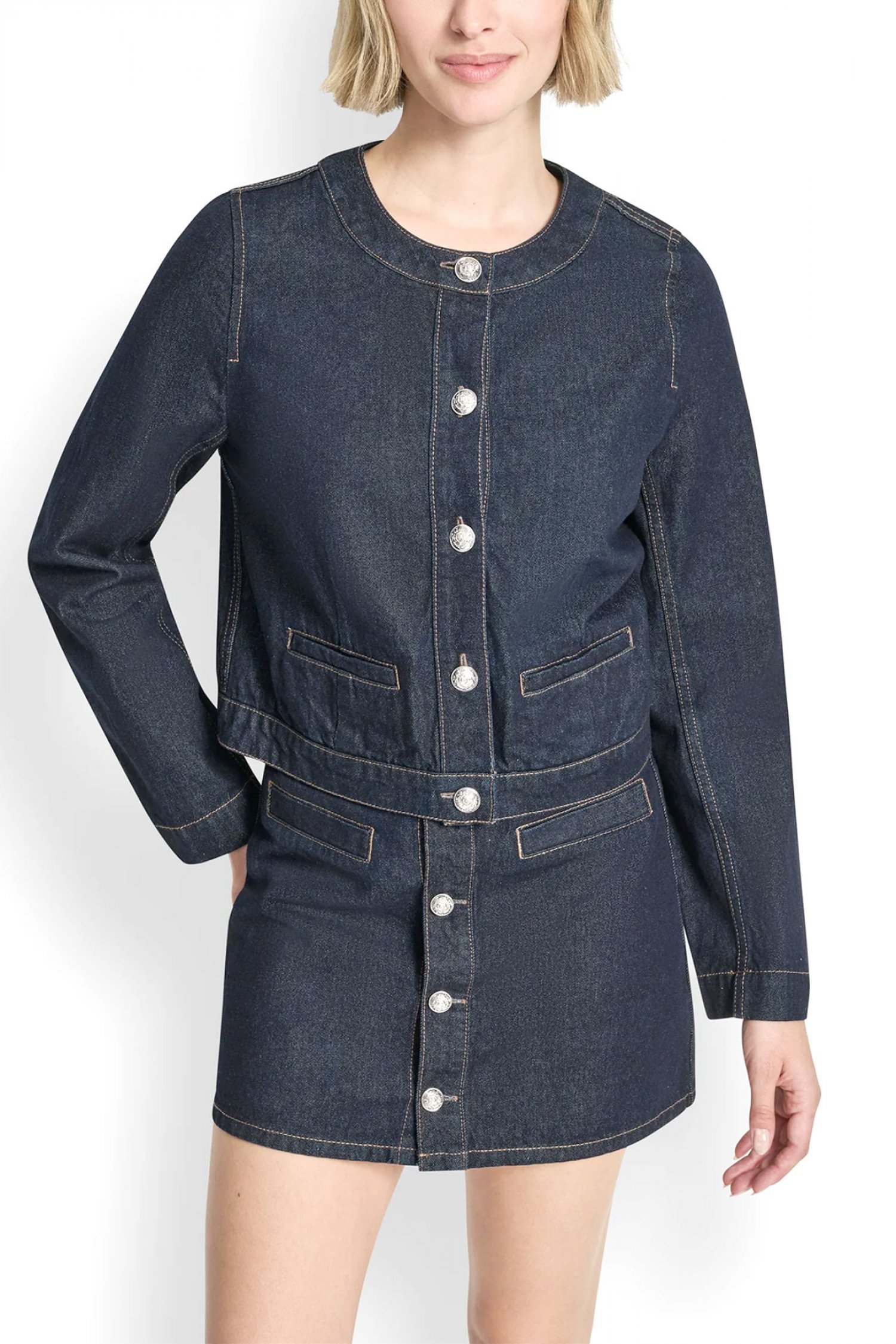 DKNY ΜΠΟΥΦΑΝ JACKET DENIM CROPPED ΜΠΛΕ