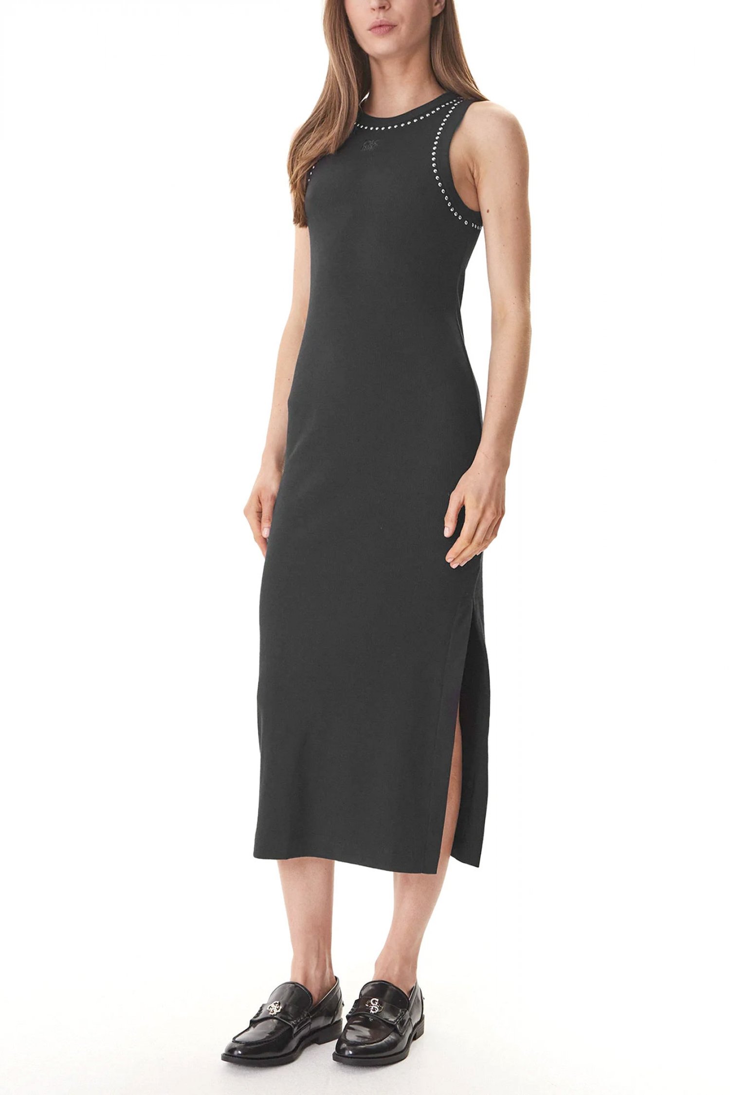 DKNY ΦΟΡΕΜΑ MIDI CREW NECK ΡΙΜΠ LOGO ΤΡΟΥΚΣ ΜΑΥΡΟ