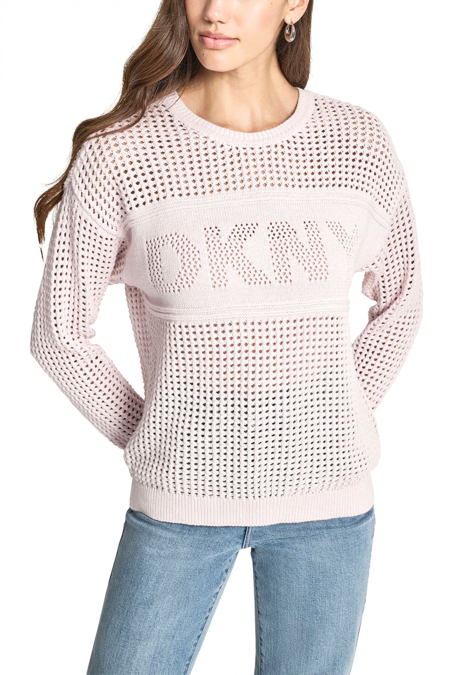 DKNY ΠΛΕΚΤΟ CREW NECK LOGO ΡΟΖ