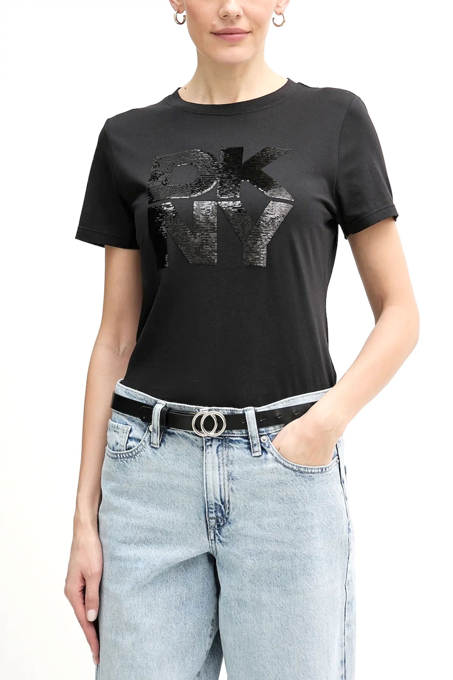 DKNY T-SHIRT CREW NECK LOGO ΠΑΓΙΕΤΑ ΜΑΥΡΟ