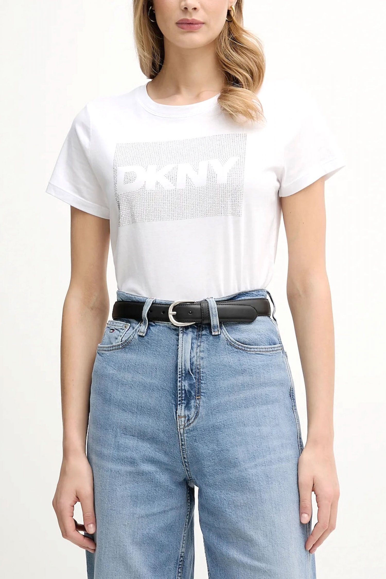 DKNY T-SHIRT CREW NECK LOGO ΣΤΡΑΣ ΛΕΥΚΟ