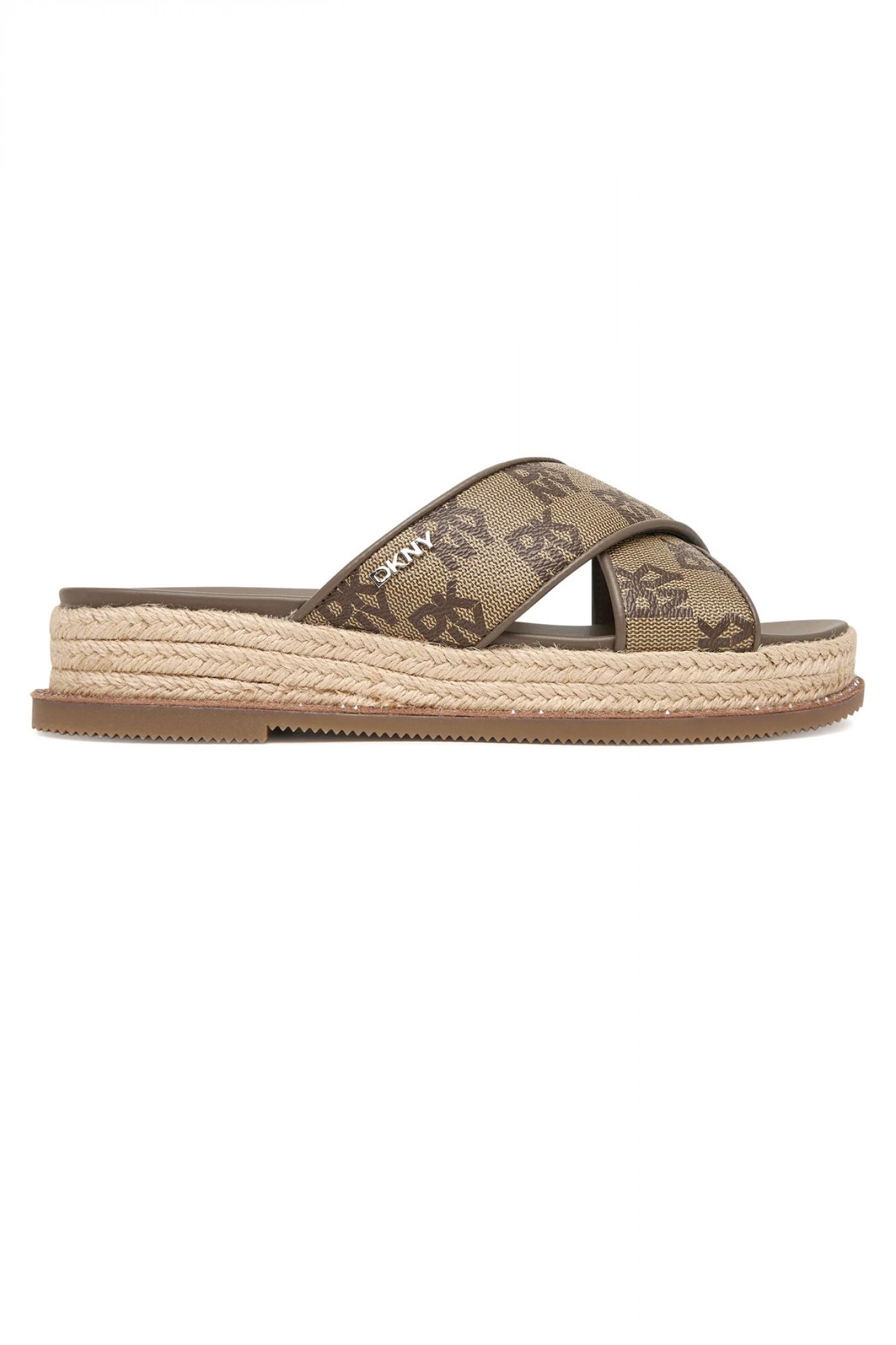 DKNY ΠΑΠΟΥΤΣΙΑ ΠΑΝΤΟΦΛΕΣ BERRIS X BAND WEDG ALL OVER LOGO ΣΤΡΑΣ ΜΠΕΖ-ΚΑΦΕ