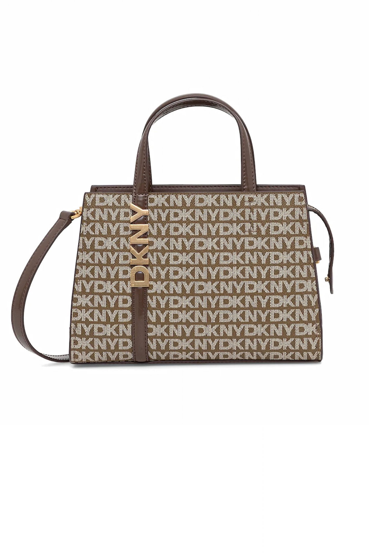 DKNY ΤΣΑΝΤΑ ΧΕΙΡΟΣ/CROSSBODY AVRIL SM SATCHEL ALL OVER LOGO ΚΑΦΕ