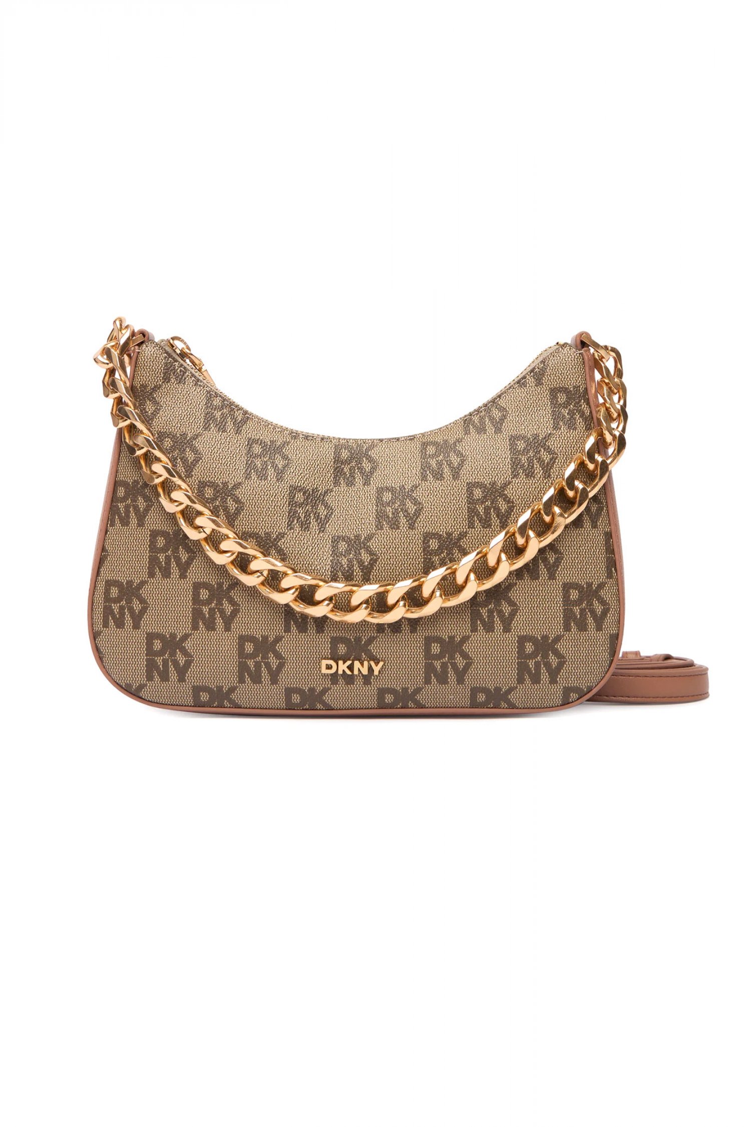 DKNY ΤΣΑΝΤΑ JENNA DEMI ΩΜΟΥ/CROSSBODY ALL OVER LOGO ΜΠΕΖ-ΚΑΦΕ