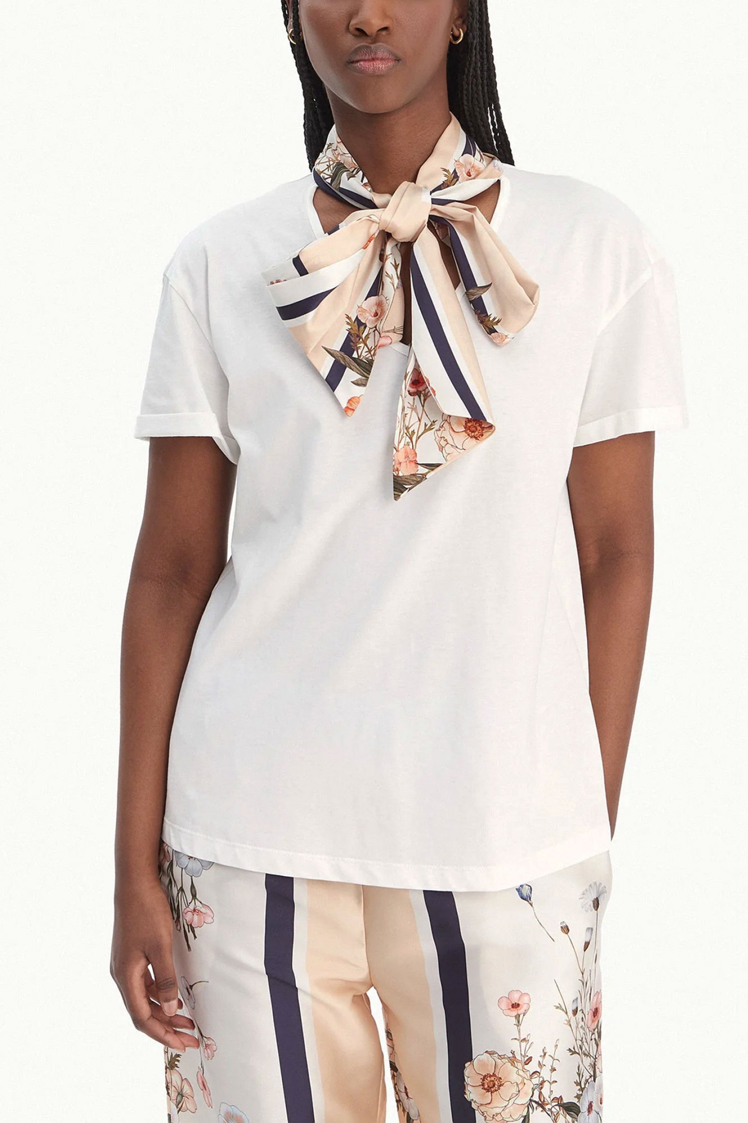 LIU-JO LIU-JO T-SHIRT V-NECK ΦΟΥΛΑΡΙ ΕΚΡΟΥ