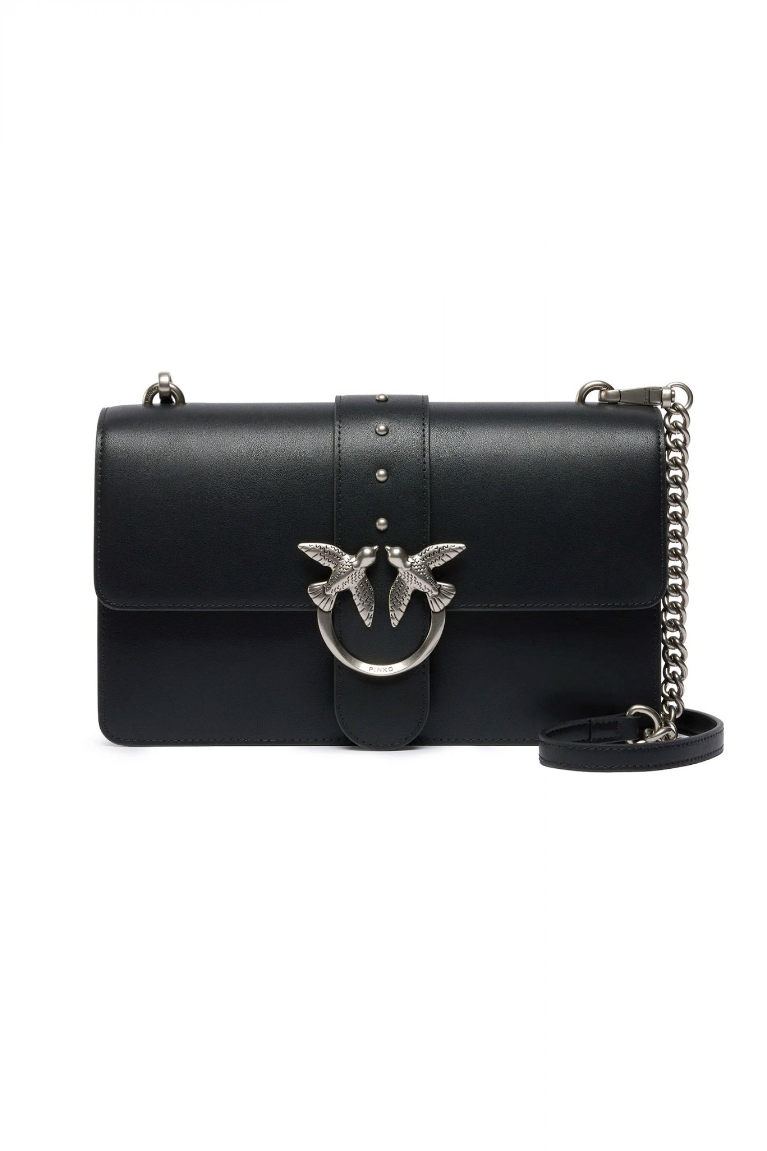 PINKO ΤΣΑΝΤΑ LOVE ONE CLASSIC ST. CL VITELLO SETTA ΜΑΥΡΗ - SILVER