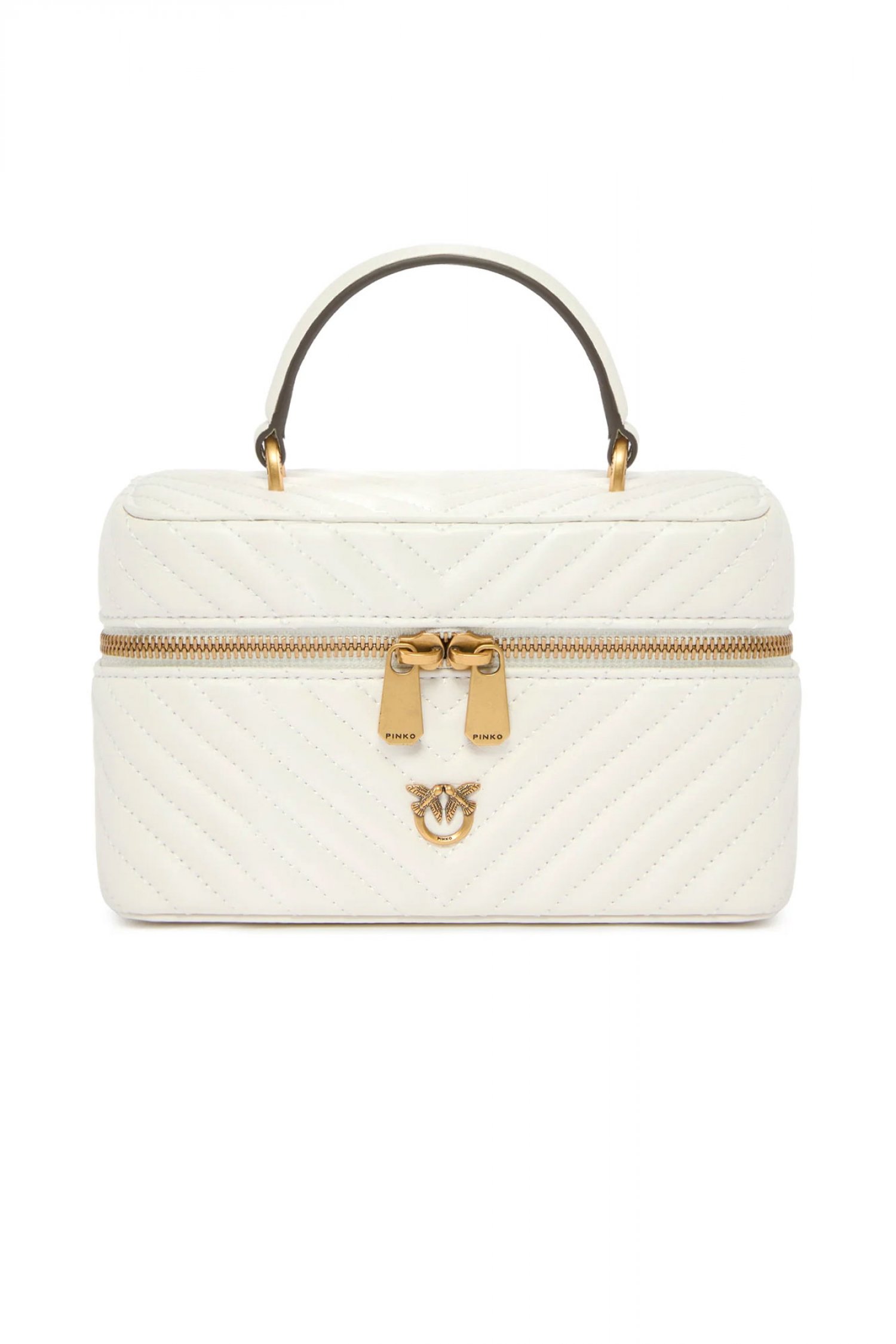 PINKO PINKO ΤΣΑΝΤΑΚΙ VANITY SOFT MINI SHEEP NAPPA CHEVRON ΛΕΥΚΟ-ANTIQUE GOLD