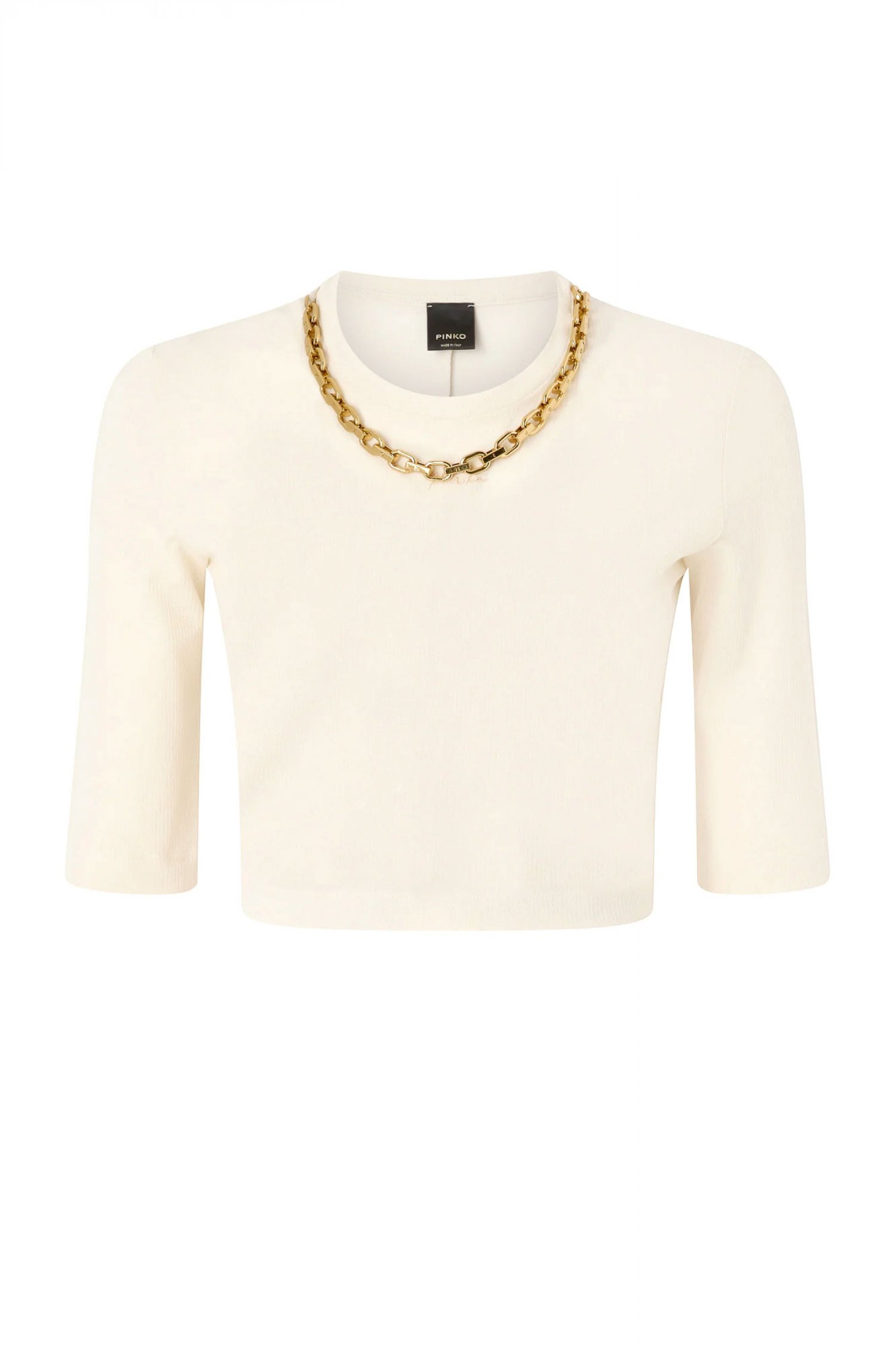 PINKO PINKO CROPPED T-SHIRT ΜΕ ΑΛΥΣΙΔΑ KIMBERLY SWEATER ΚΡΕΜ