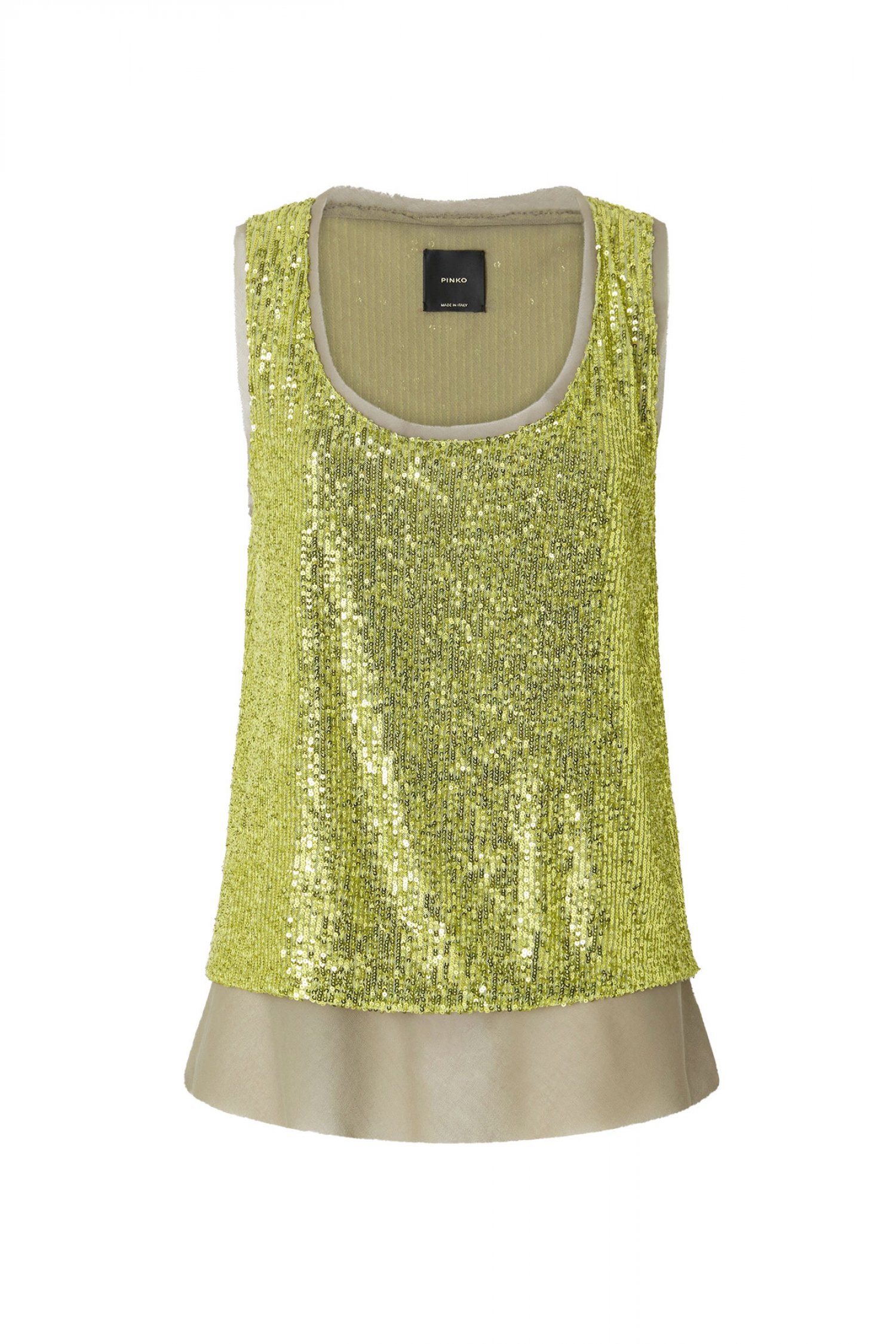 PINKO PINKO ΤΟΠ ΜΕ ΠΑΓΕΤΕΣ BOLLICINE CANOTTA FULL PAILLETTES E GEORGETTE ΠΡΑΣΙΝΟ