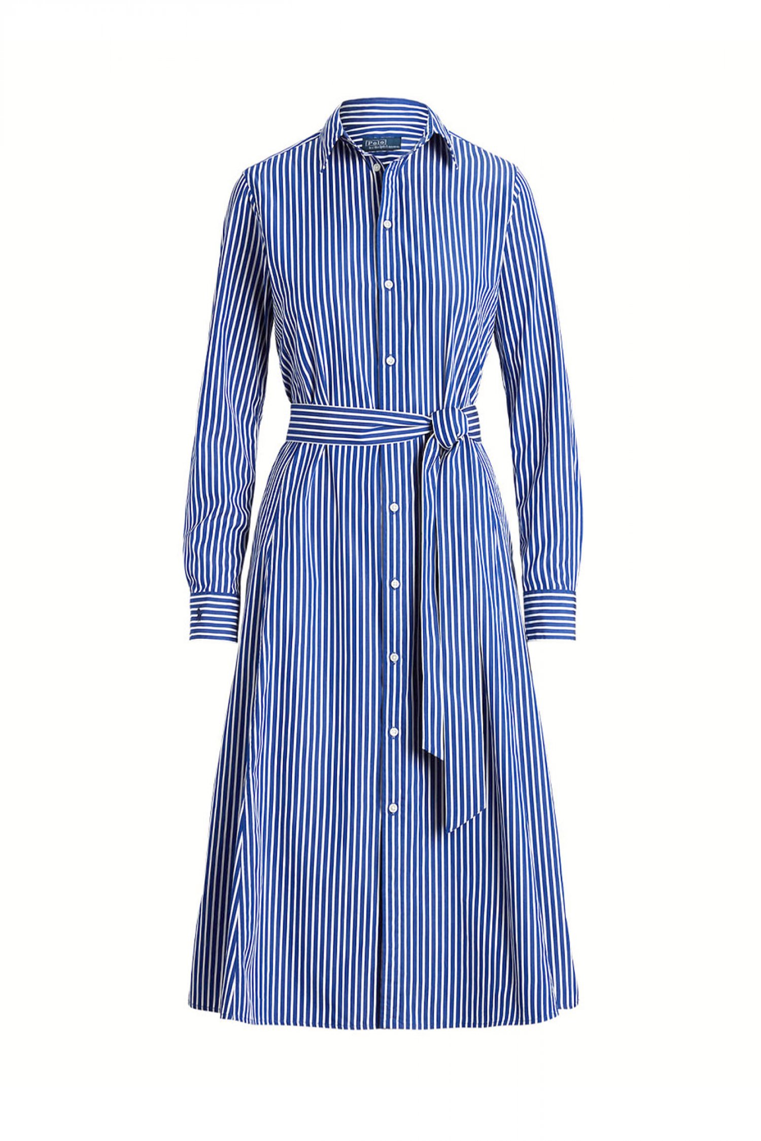 RALPH LAUREN ΦΟΡΕΜΑ MIDI ΡΙΓΕ W POLO BSR ΚΟΥΜΠΙΑ ΑΠΟΣΠΩΜΕΝΗ ΖΩΝΗ ΜΠΛΕ-ΛΕΥΚΟ