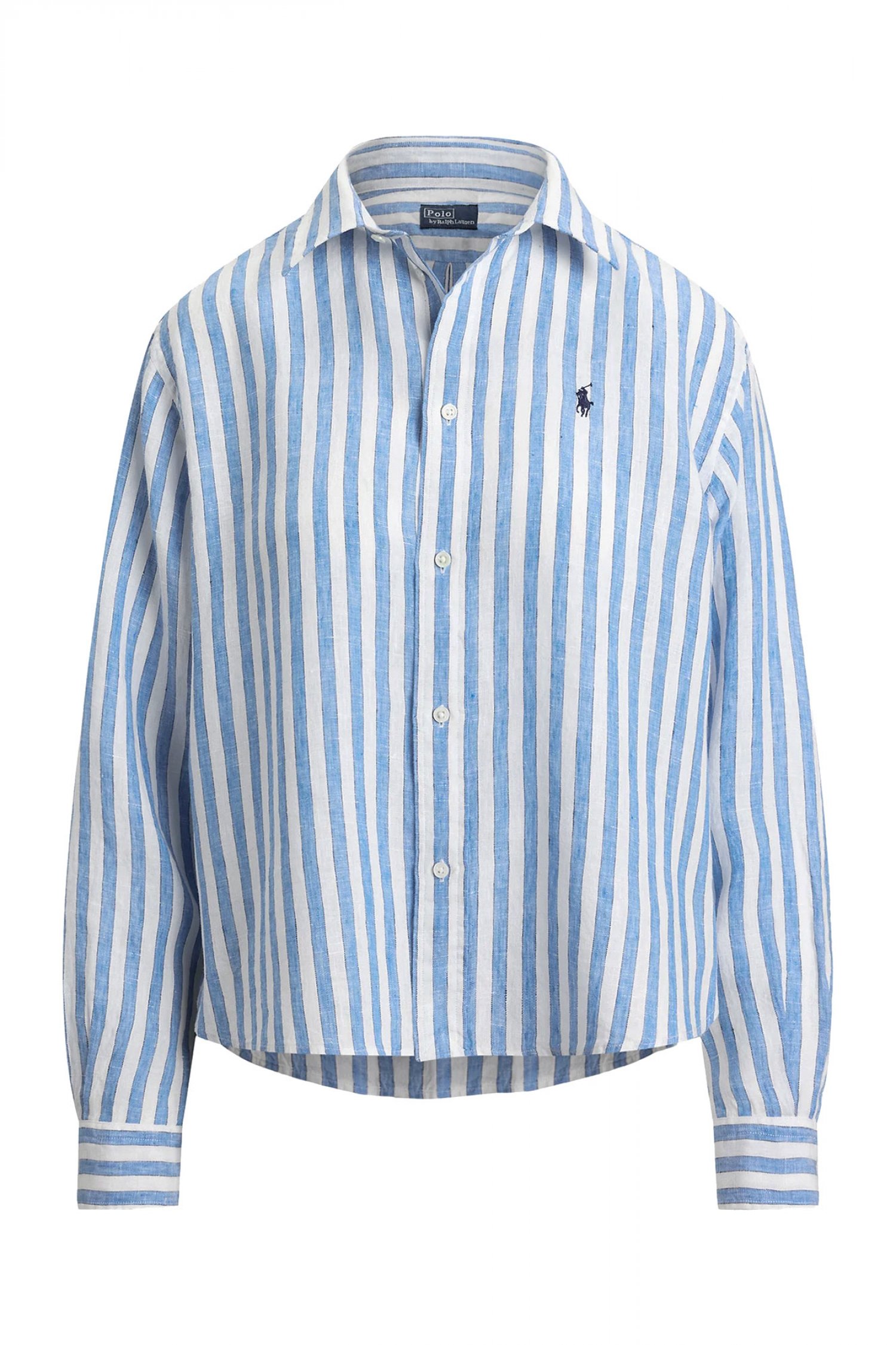 RALPH LAUREN ΠΟΥΚΑΜΙΣΟ ΡΙΓΕ CLASSICS CROP BOXY FIT ΛΕΥΚΟ-ΓΑΛΑΖΙΟ