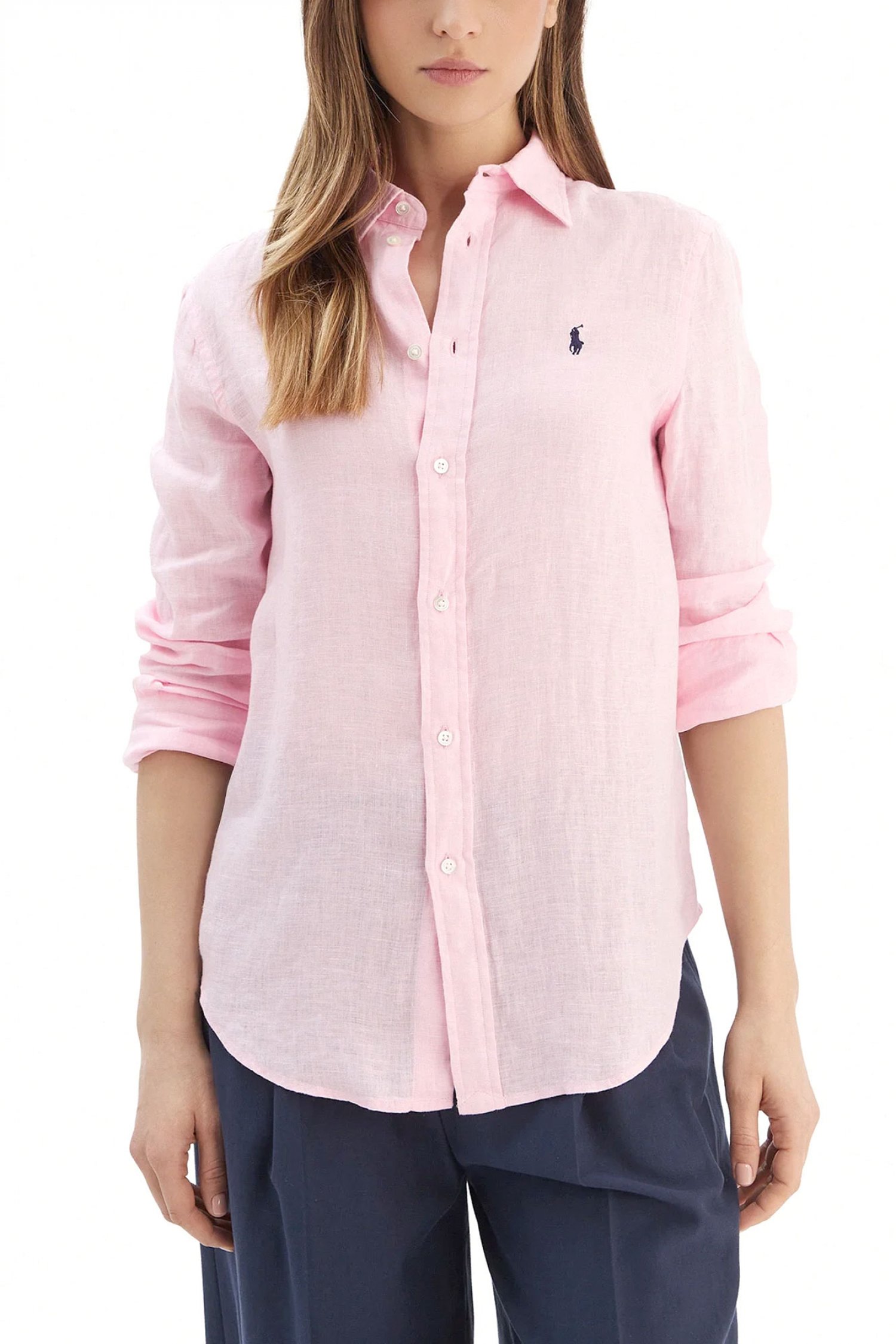 RALPH LAUREN ΠΟΥΚΑΜΙΣΟ ΛΙΝΟ CLASSIC FIT LOGO ΡΟΖ