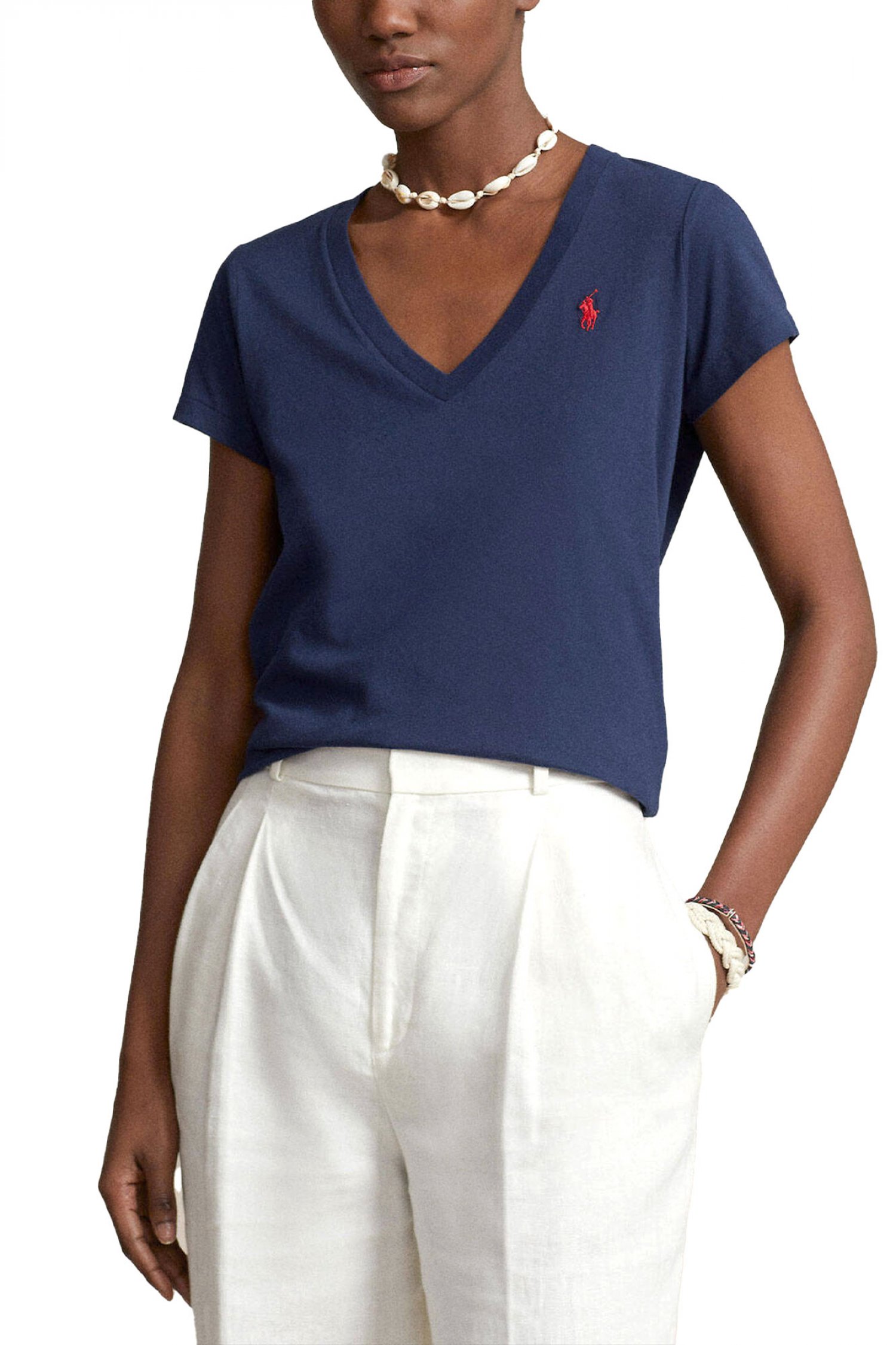 RALPH LAUREN T-SHIRT V-NECK W BSR LOGO ΜΠΛΕ