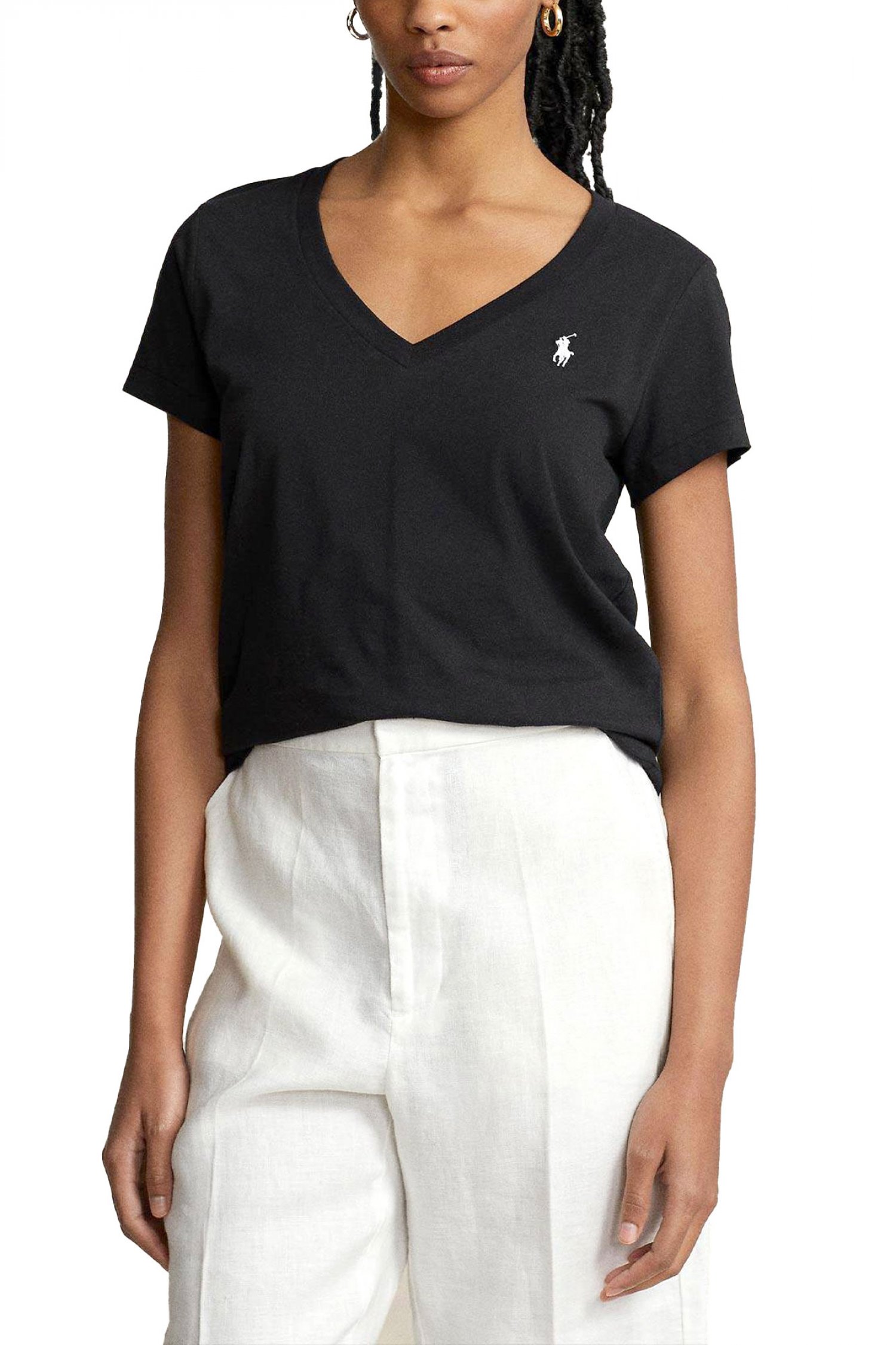 Ralph Lauren RALPH LAUREN T-SHIRT V-NECK W BSR LOGO ΜΑΥΡΟ