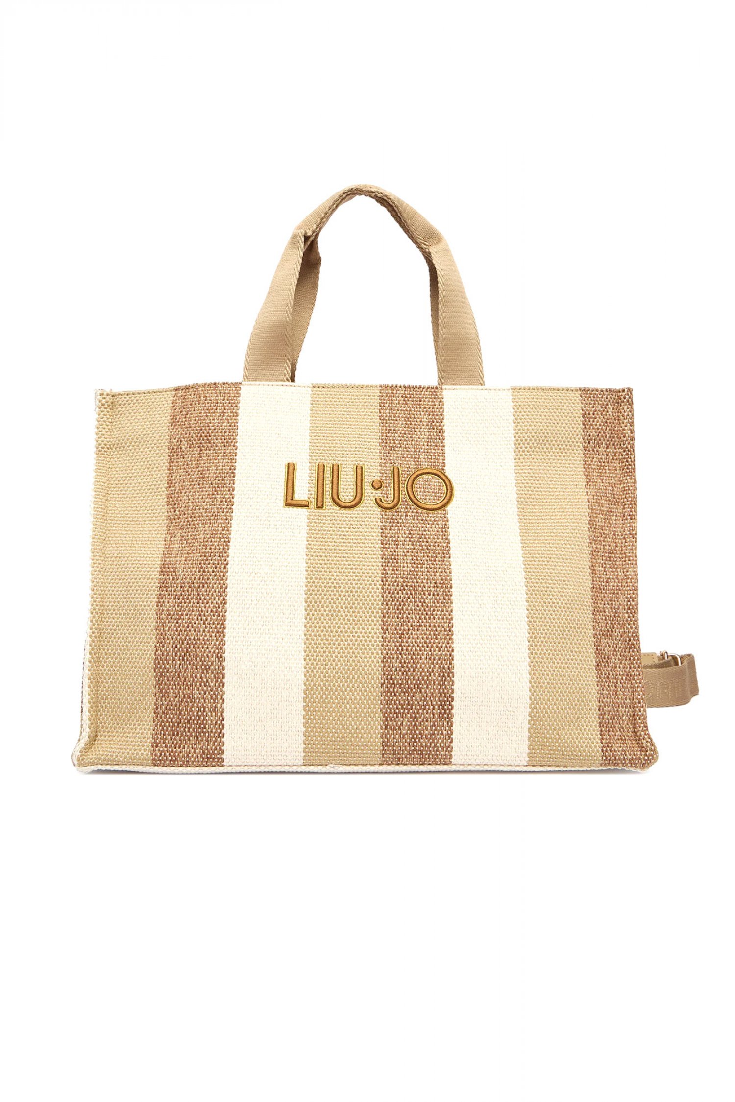 LIU-JO ΤΣΑΝΤΑ ΧΕΙΡΟΣ/CROSSBODY TOTE STRIPED KANVAS LOGO ΜΠΕΖ-ΚΑΦΕ