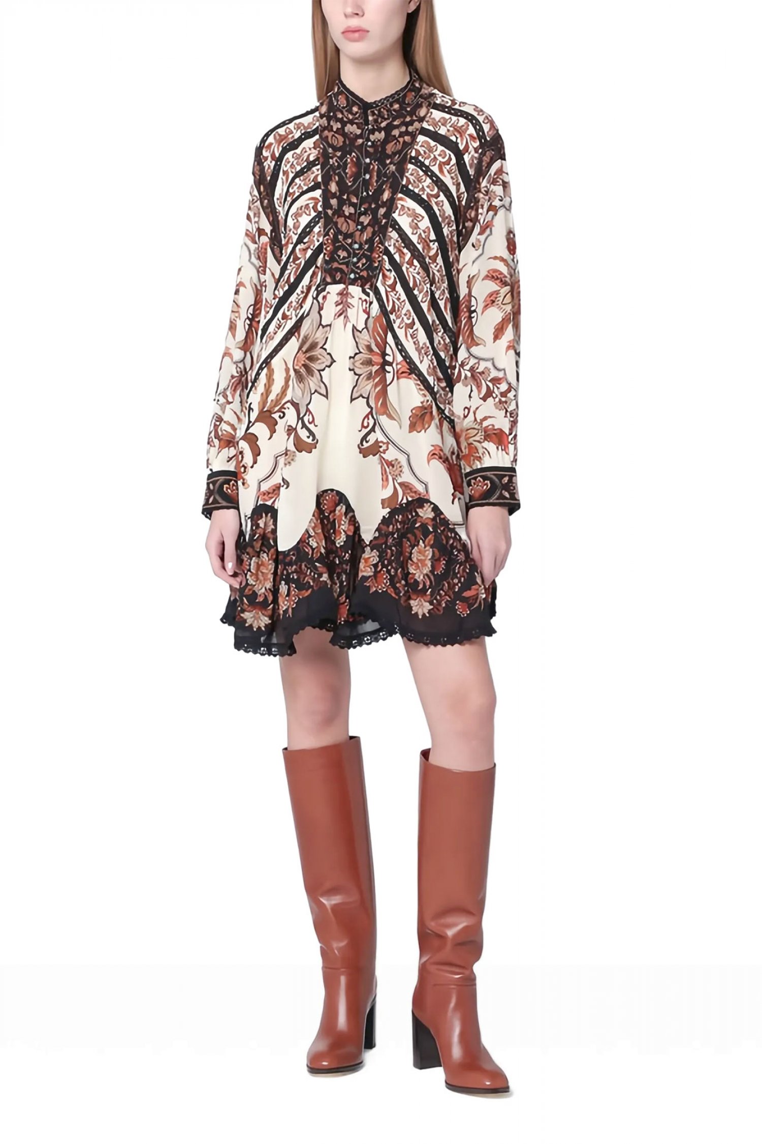 FARM RIO ΦΟΡΕΜΑ MINI MAJESTIC GARDEN SAND LACE ΜΠΕΖ-ΚΑΦΕ