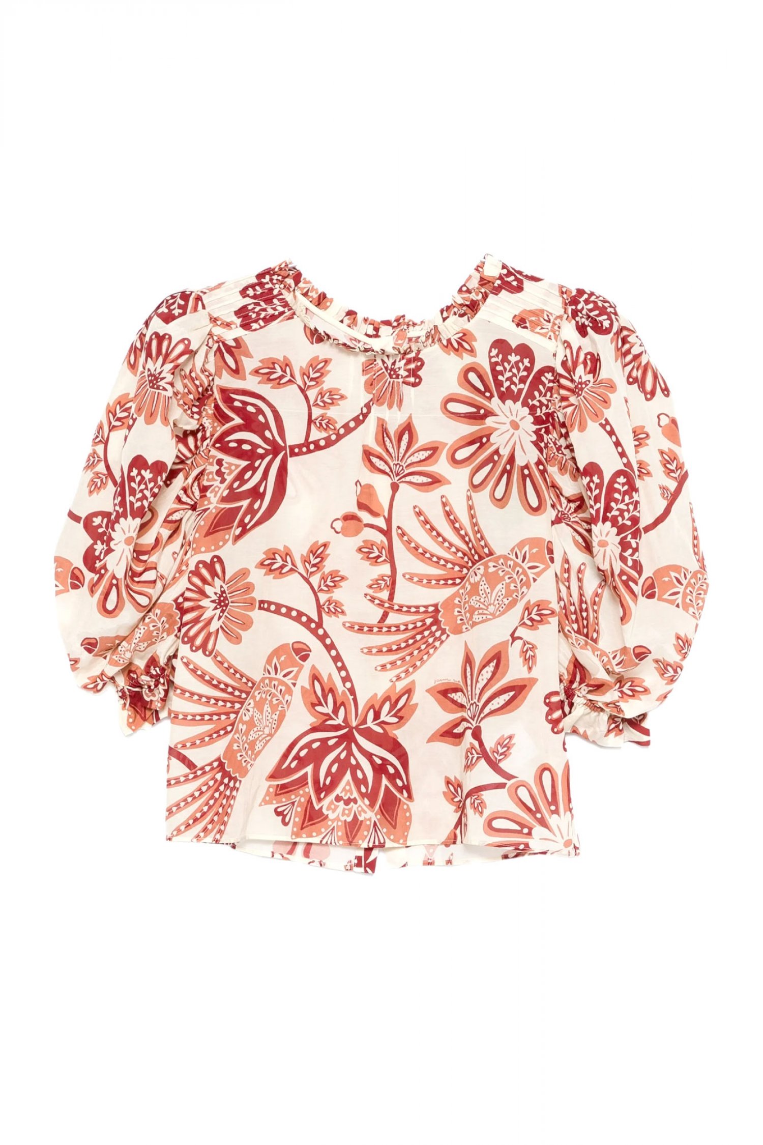 FARM RIO ΜΠΛΟΥΖΑ FLOWERFUL BIRDS ΚΟΥΜΠΙΑ ΠΙΣΩ ΕΚΡΟΥ-ΜΠΟΡΝΤΩ