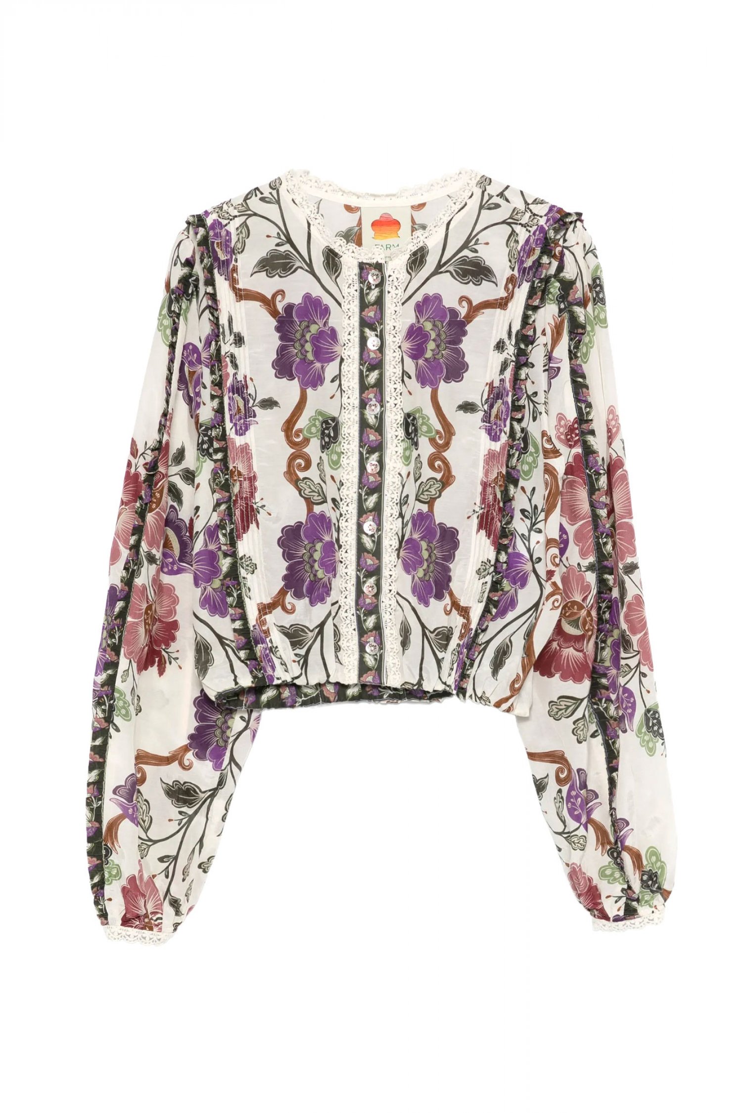 FARM RIO ΜΠΛΟΥΖΑ CROPPED ROCOCO FLOWERS CREAM ΠΟΛΥΧΡΩΜΟ