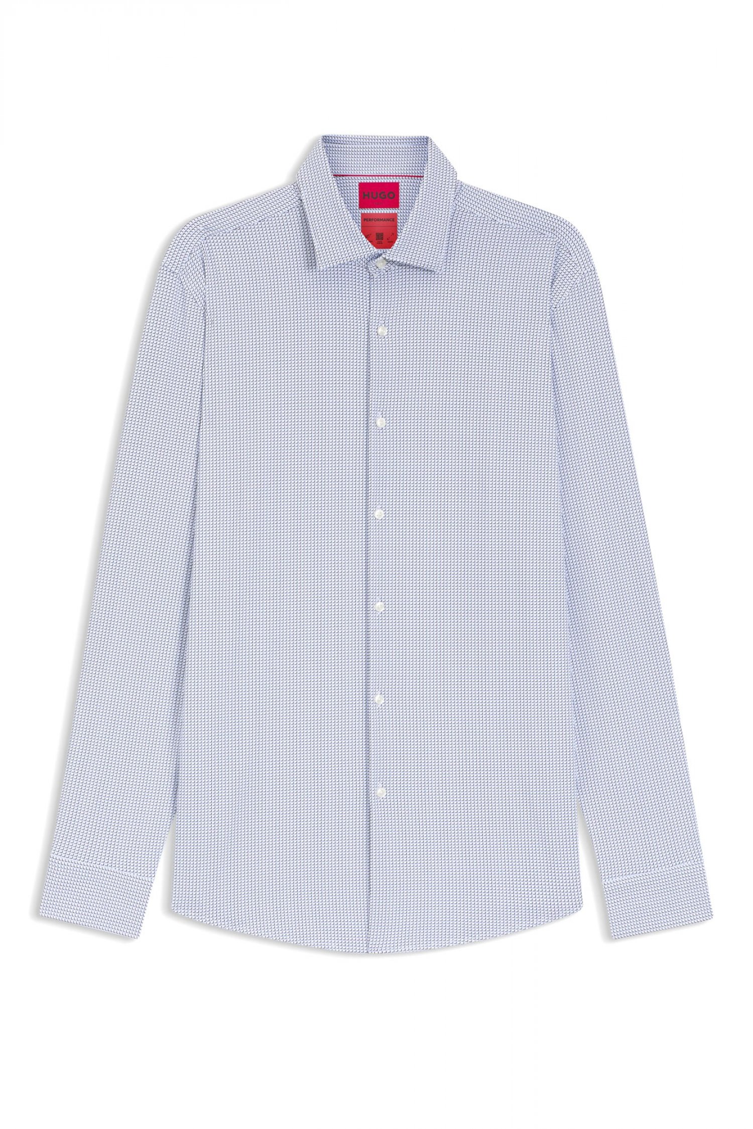 HUGO PERFORMANCE ΠΟΥΚΑΜΙΣΟ ΜΙΚΡΟΣΧΕΔΙΟ SLIM FIT KENNO ΣΙΕΛ-ΛΕΥΚΟ