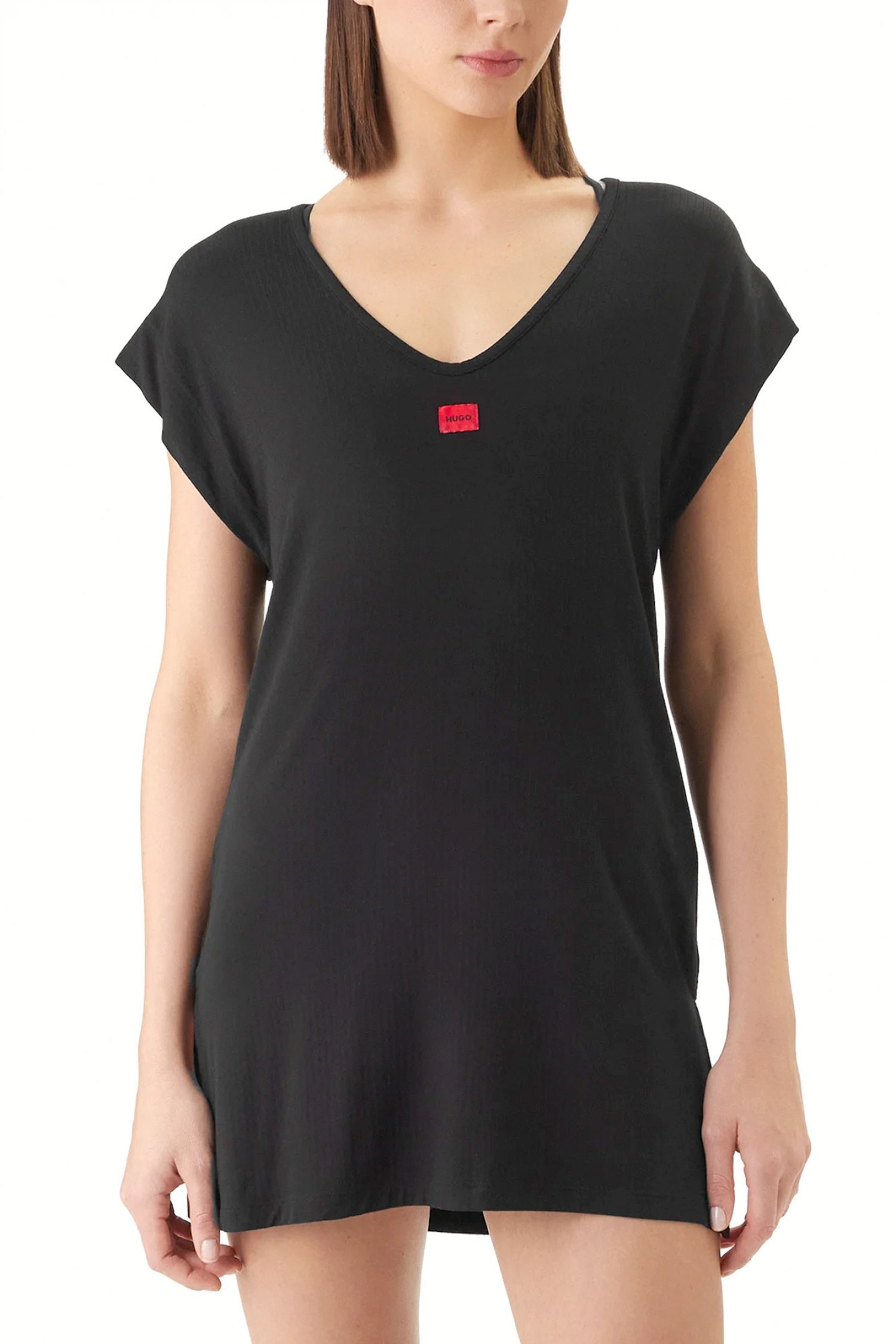 HUGO HUGO ΦΟΡΕΜΑ MINI V-NECK SIGNATURE B. DRESS LOGO ΜΑΥΡΟ
