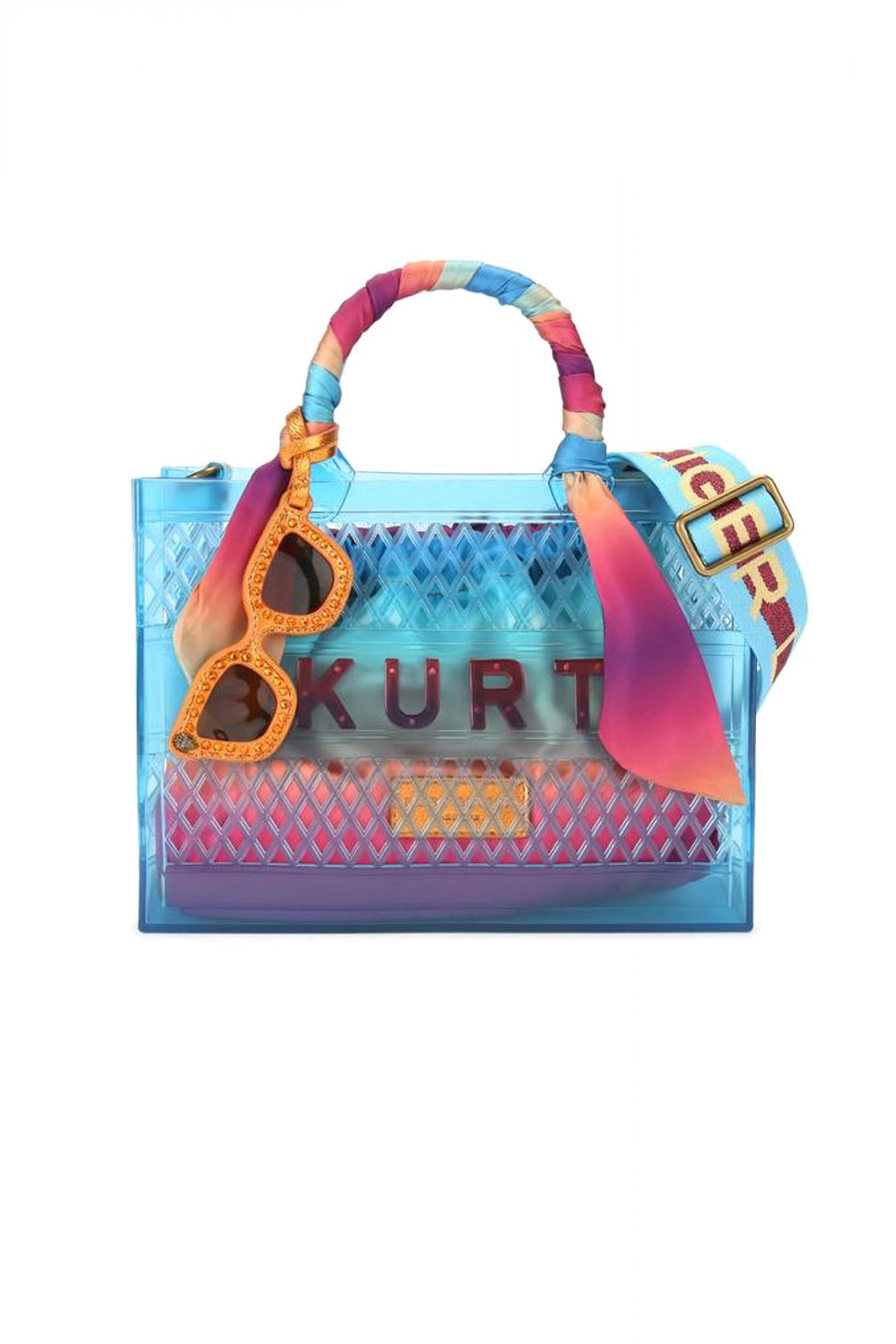 KURT GEIGER ΤΣΑΝΤΑ ΩΜΟΥ/CROSSBODY JELLY SM TOTE BAG ΔΙΑΦΑΝΗ ΕΠΙΠΡΟΣΘΕΤΟ ΠΟΥΓΚΙ LOGO MΠΛΕ/ΠΟΛΥΧΡΩΜΟ