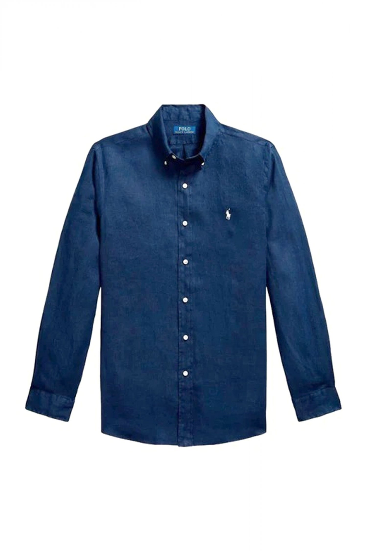 RALPH LAUREN ΠΟΥΚΑΜΙΣΟ ΛΙΝΟ BUTTON DOWN CUSTOM FIT LOGO ΜΠΛΕ