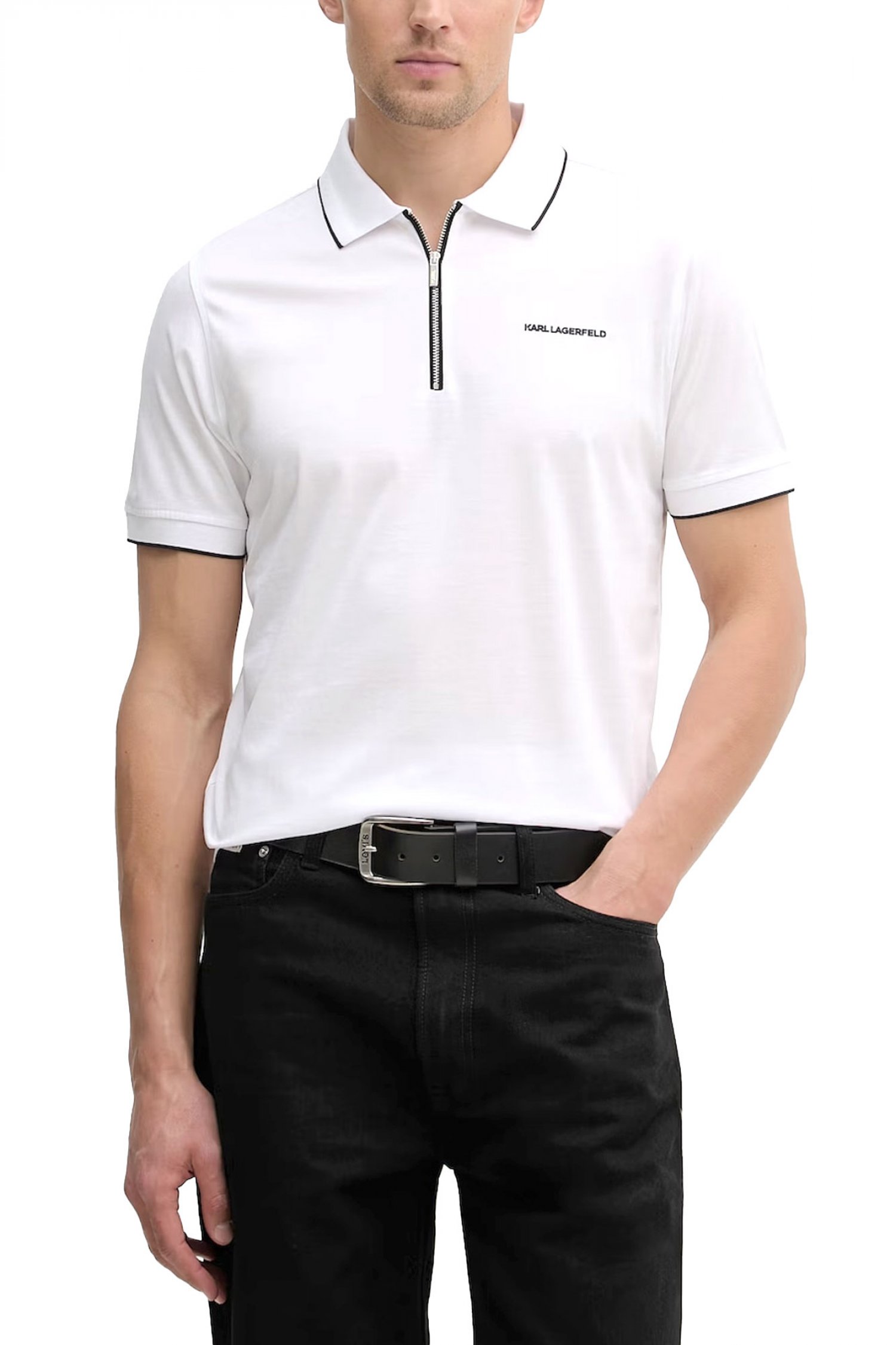 KARL LAGERFELD POLO HALFZIP LOGO ΛΕΥΚΟ