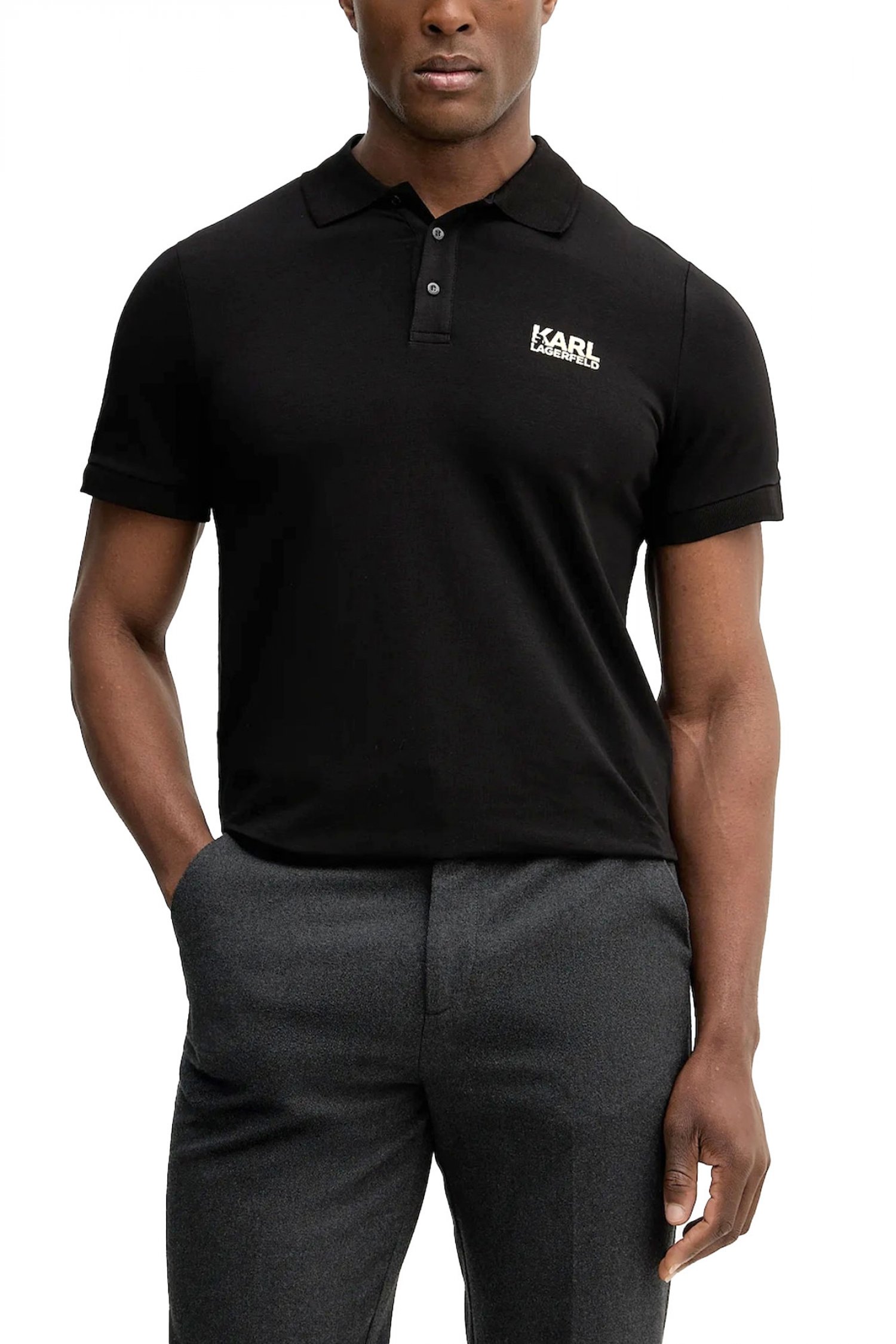 KARL LAGERFELD POLO GOLD LOGO ΜΑΥΡΟ