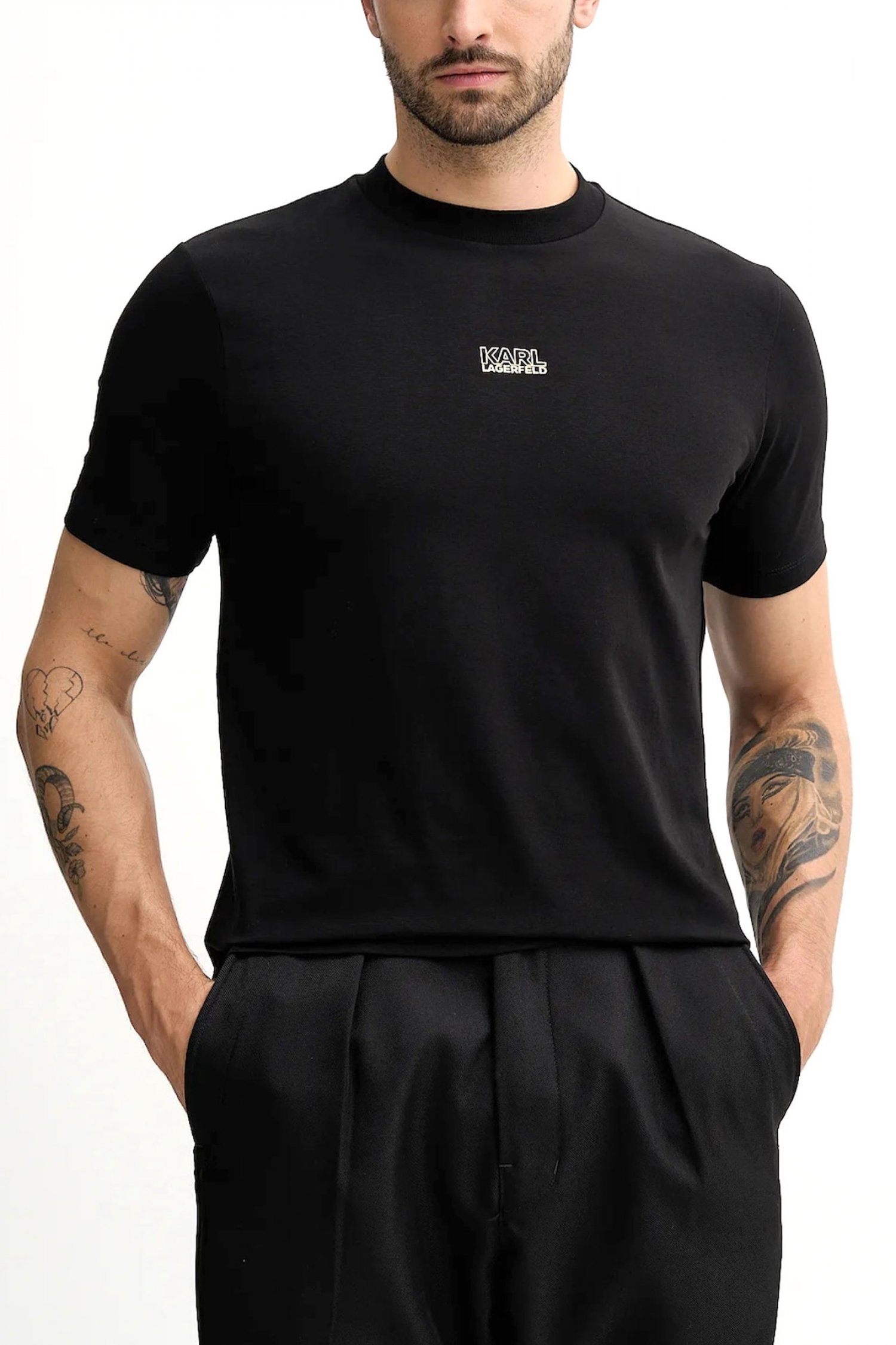 KARL LAGERFELD T-SHIRT CREW NECK GOLD LOGO ΜΑΥΡΟ