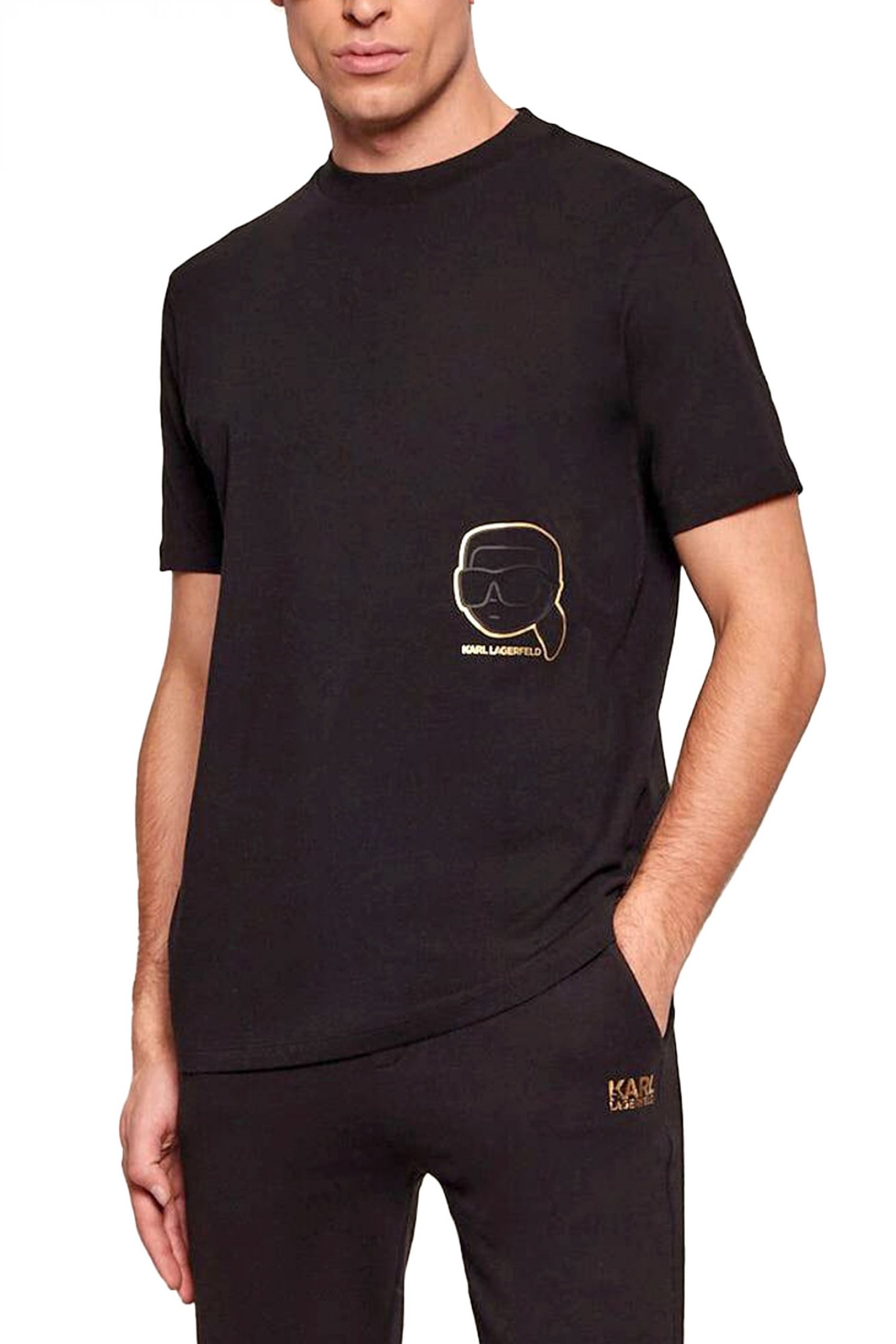 KARL LAGERFELD T-SHIRT CREW NECK LOGO ΜΑΥΡΟ