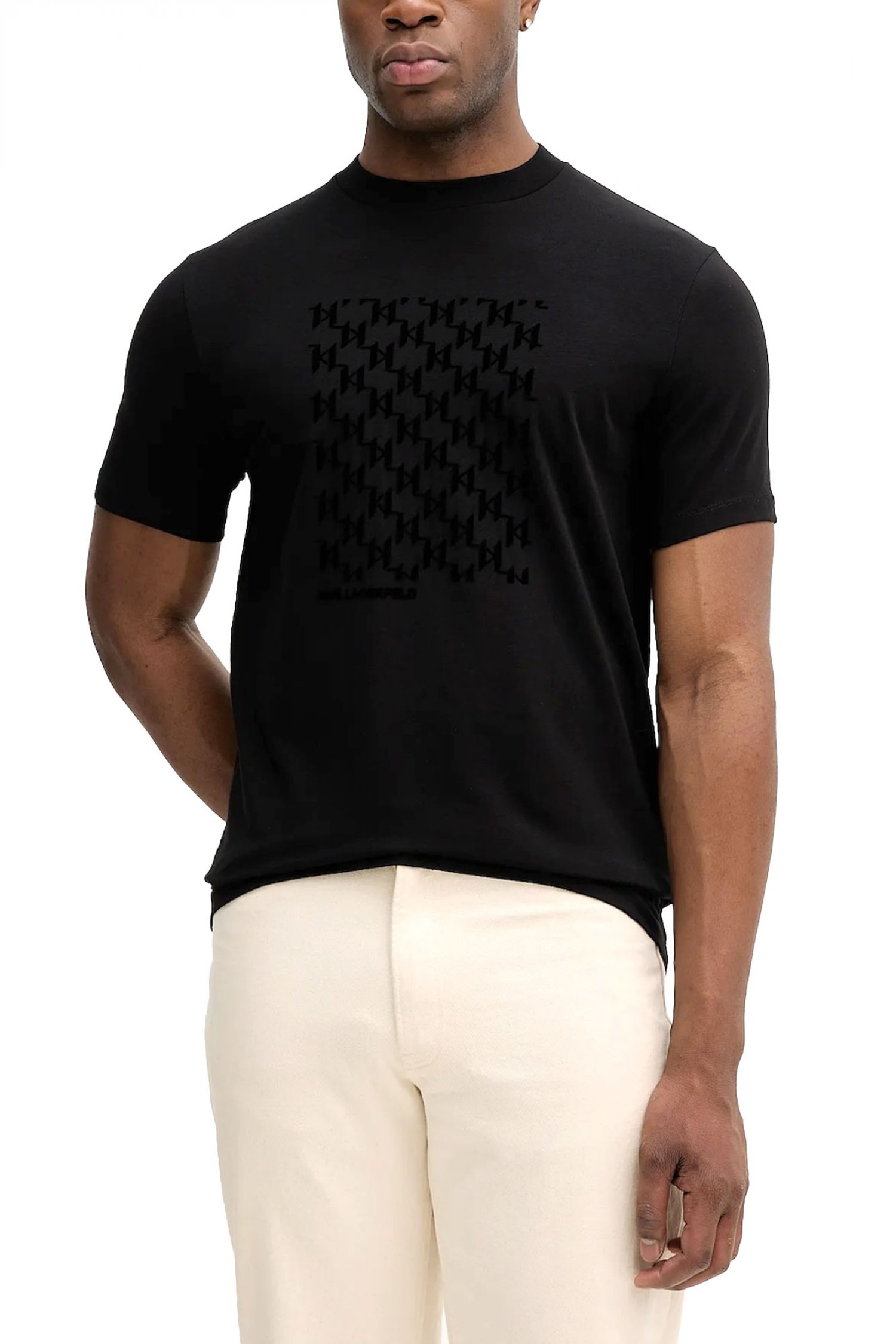 KARL LAGERFELD T-SHIRT CREW NECK LOGO ΜΑΥΡΟ