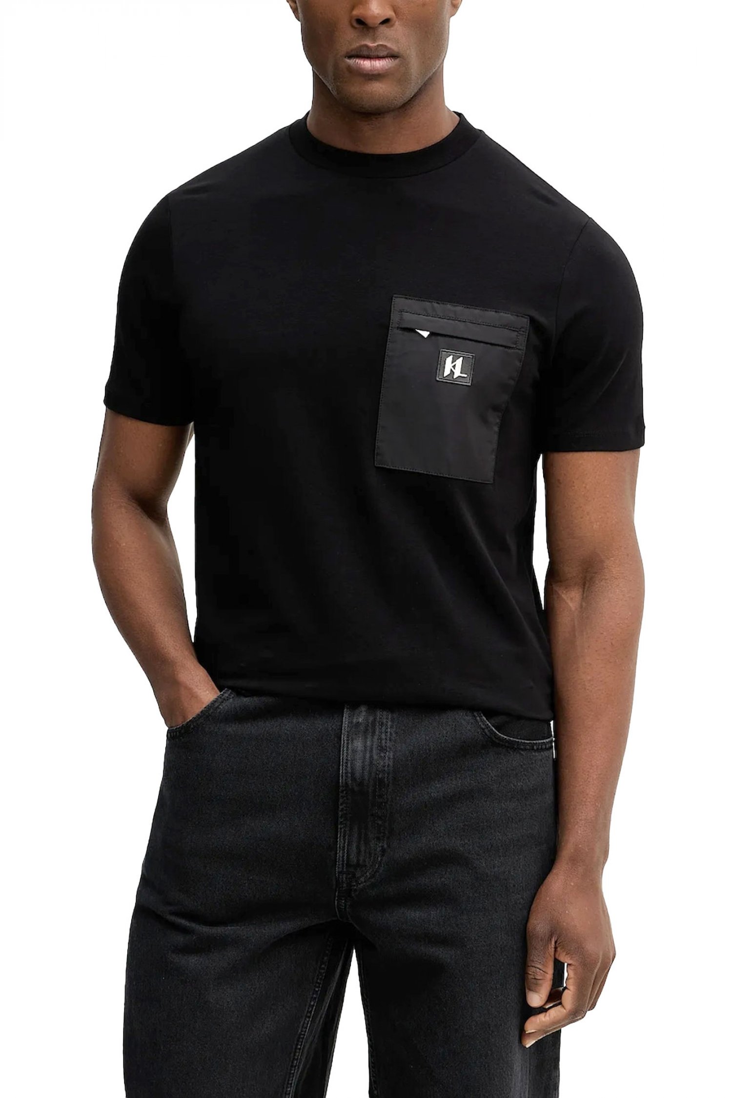 KARL LAGERFELD T-SHIRT LOGO POCKET ZIP ΜΑΥΡΟ