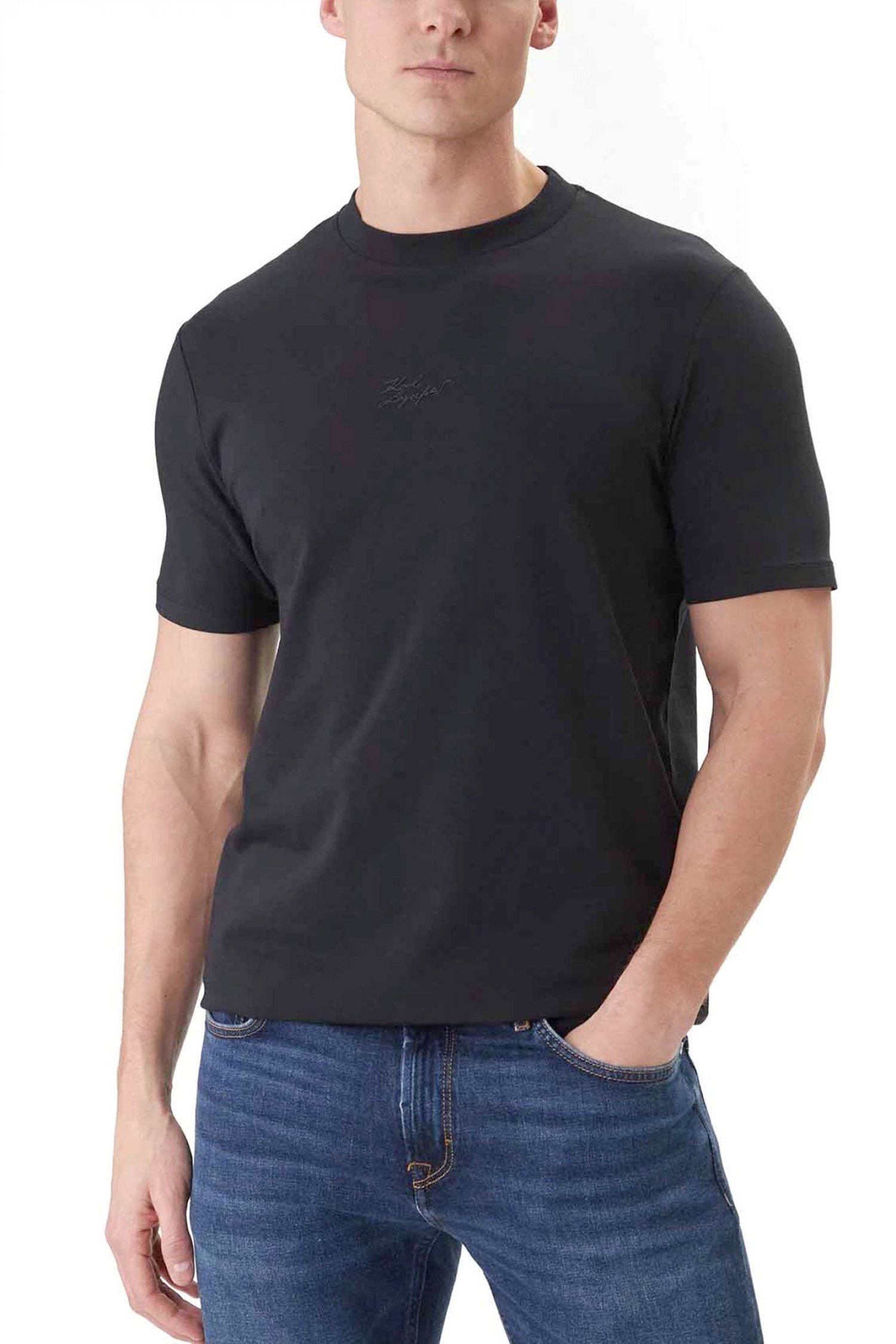 KARL LAGERFELD T-SHIRT CREW NECK LOGO ΜΠΛΕ