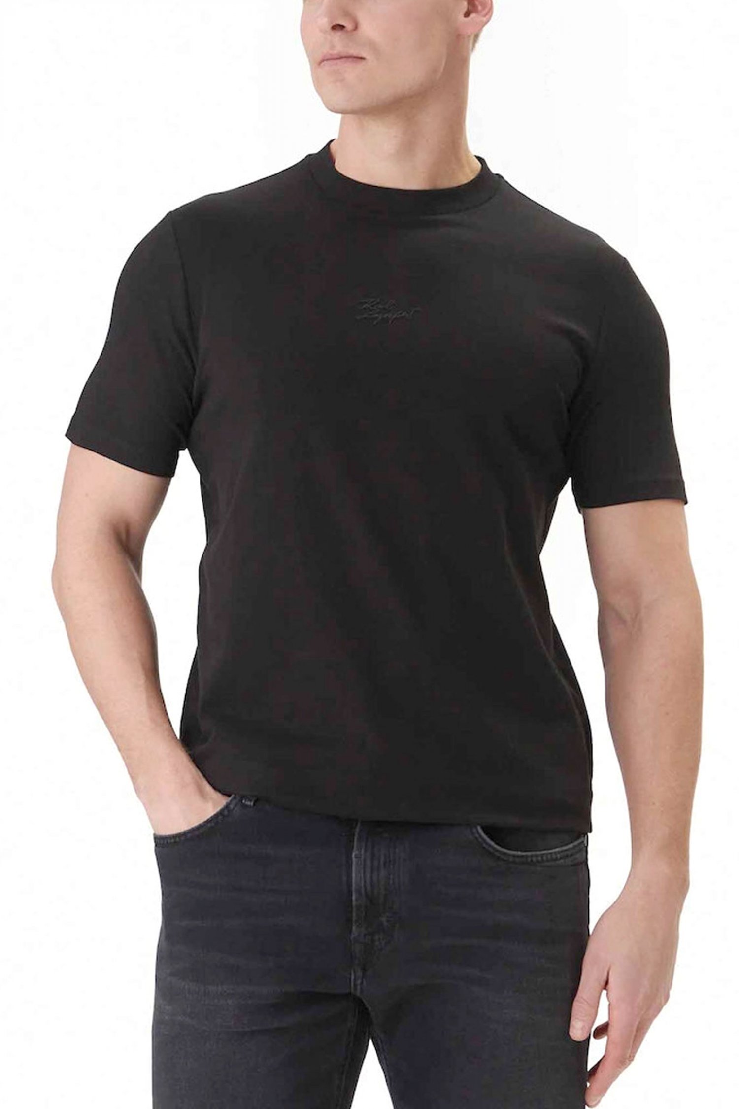 KARL LAGERFELD T-SHIRT CREW NECK LOGO ΜΑΥΡΟ