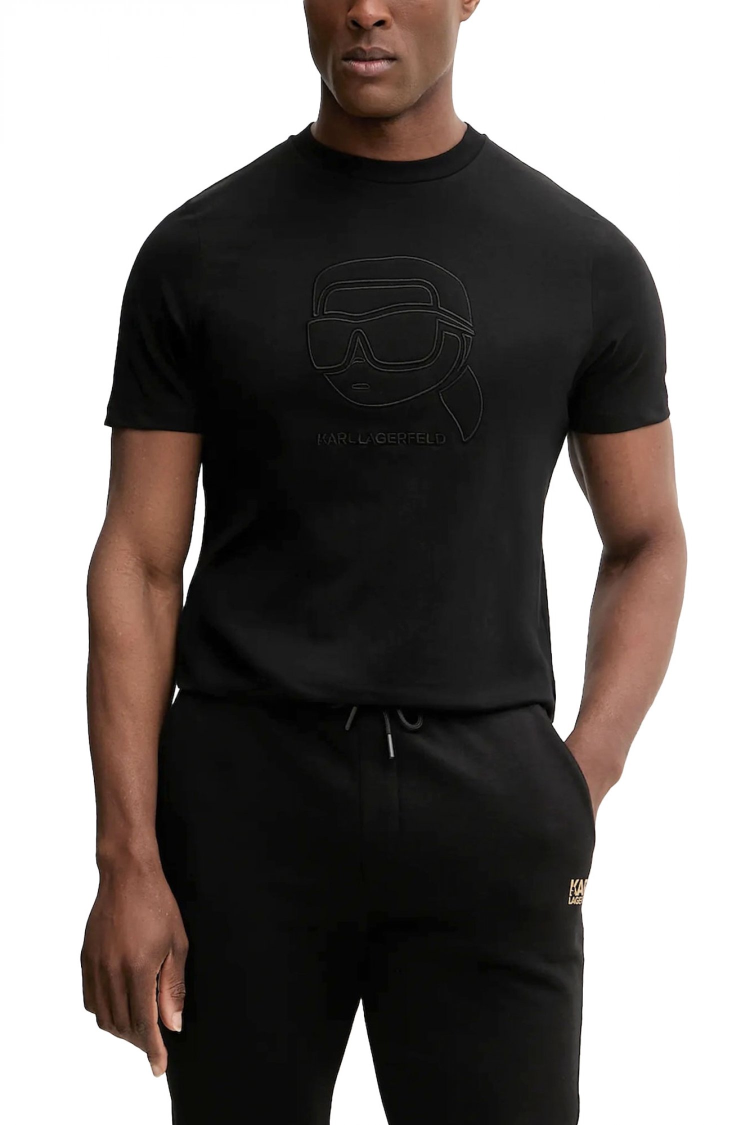 KARL LAGERFELD T-SHIRT CREW NECK LOGO ΜΑΥΡΟ
