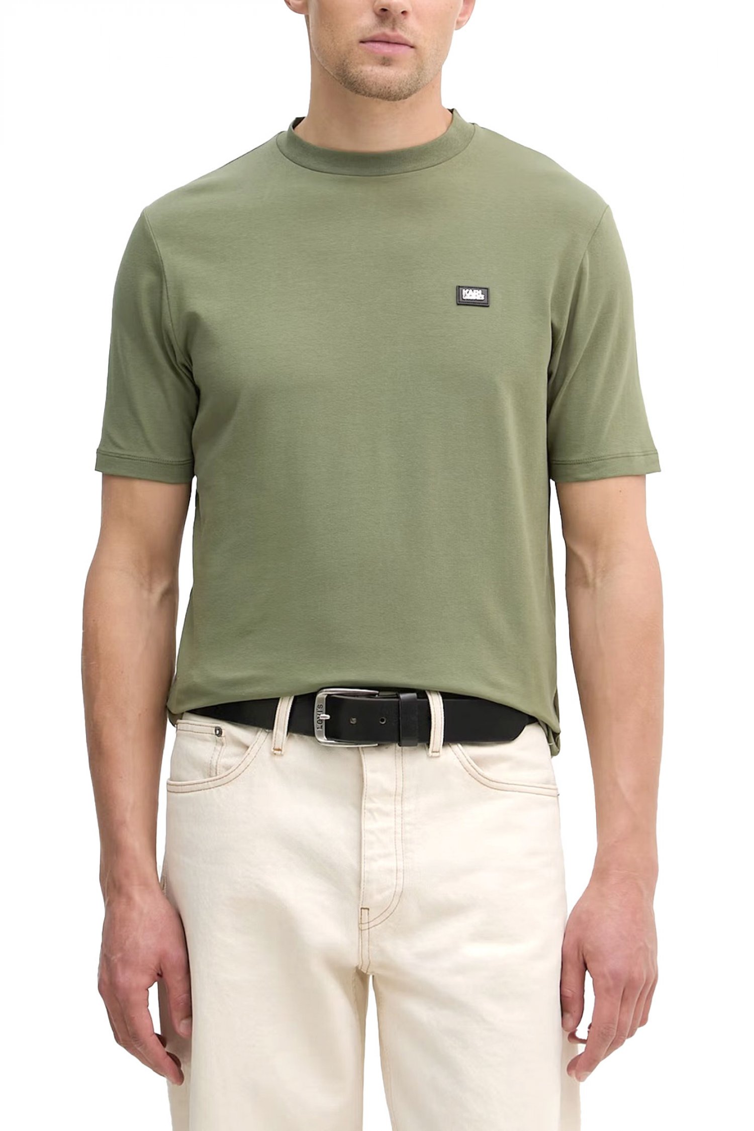 KARL LAGERFELD T-SHIRT CREW NECK METALLIC LOGO ΧΑΚΙ