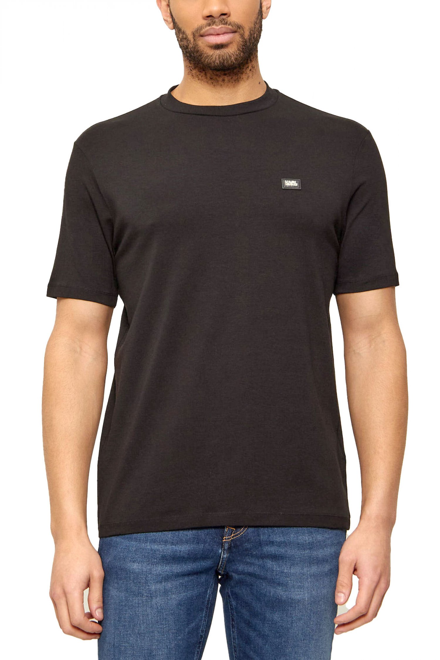 KARL LAGERFELD T-SHIRT CREW NECK METALLIC LOGO ΜΑΥΡΟ