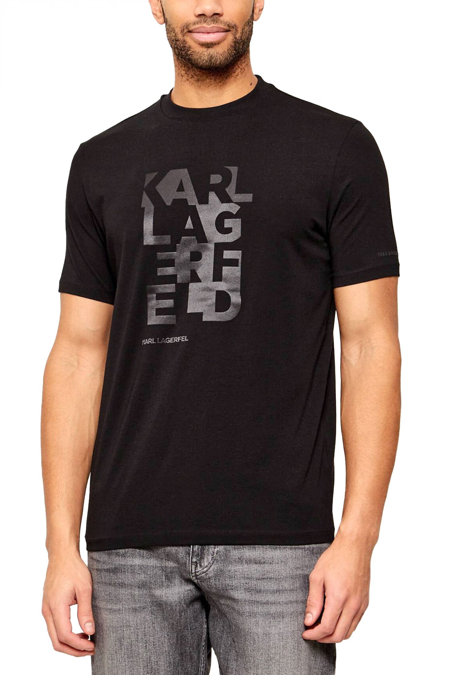 KARL LAGERFELD T-SHIRT CREW NECK LOGO ΜΑΥΡΟ