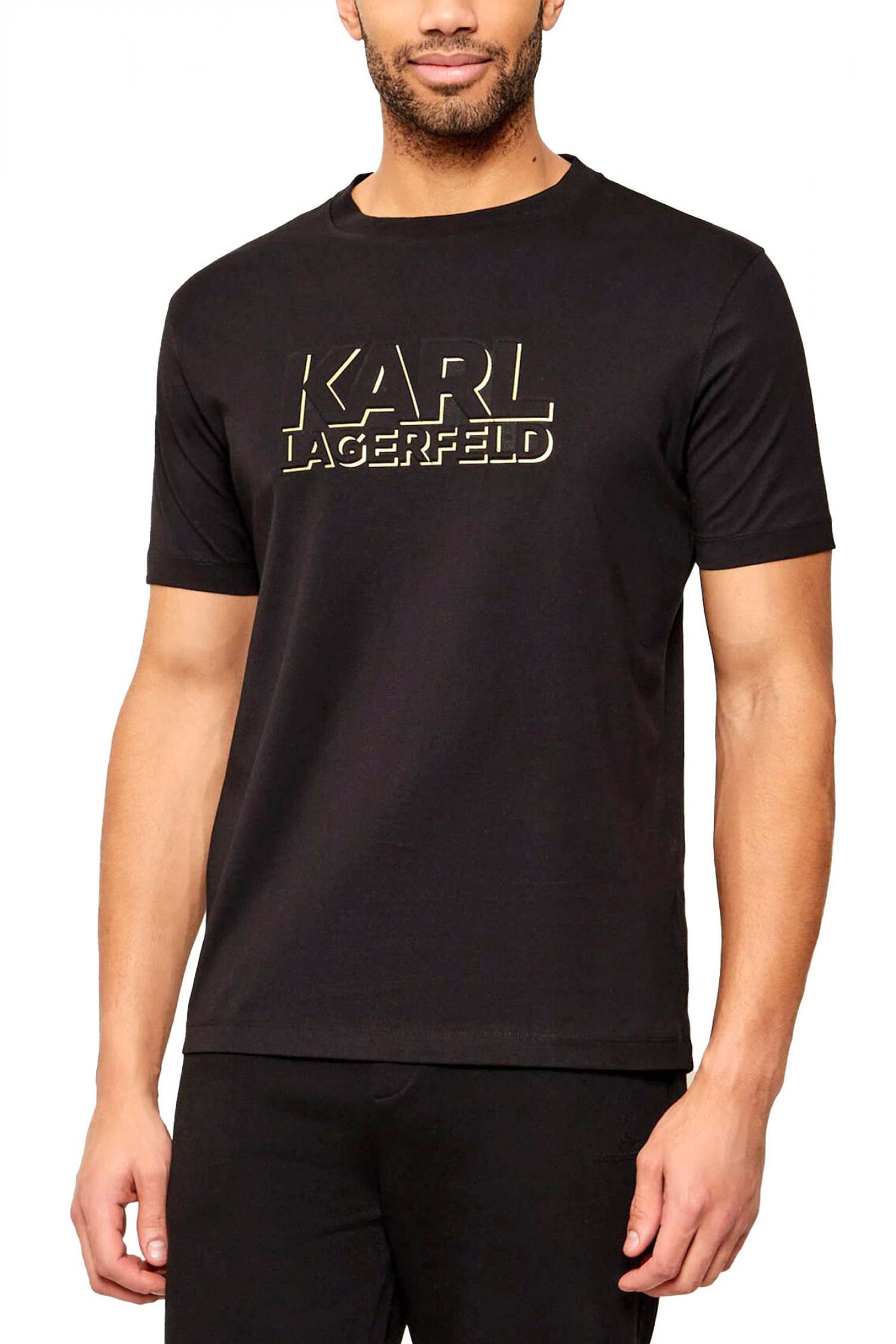 KARL LAGERFELD T-SHIRT CREW NECK GOLD LOGO ΜΑΥΡΟ
